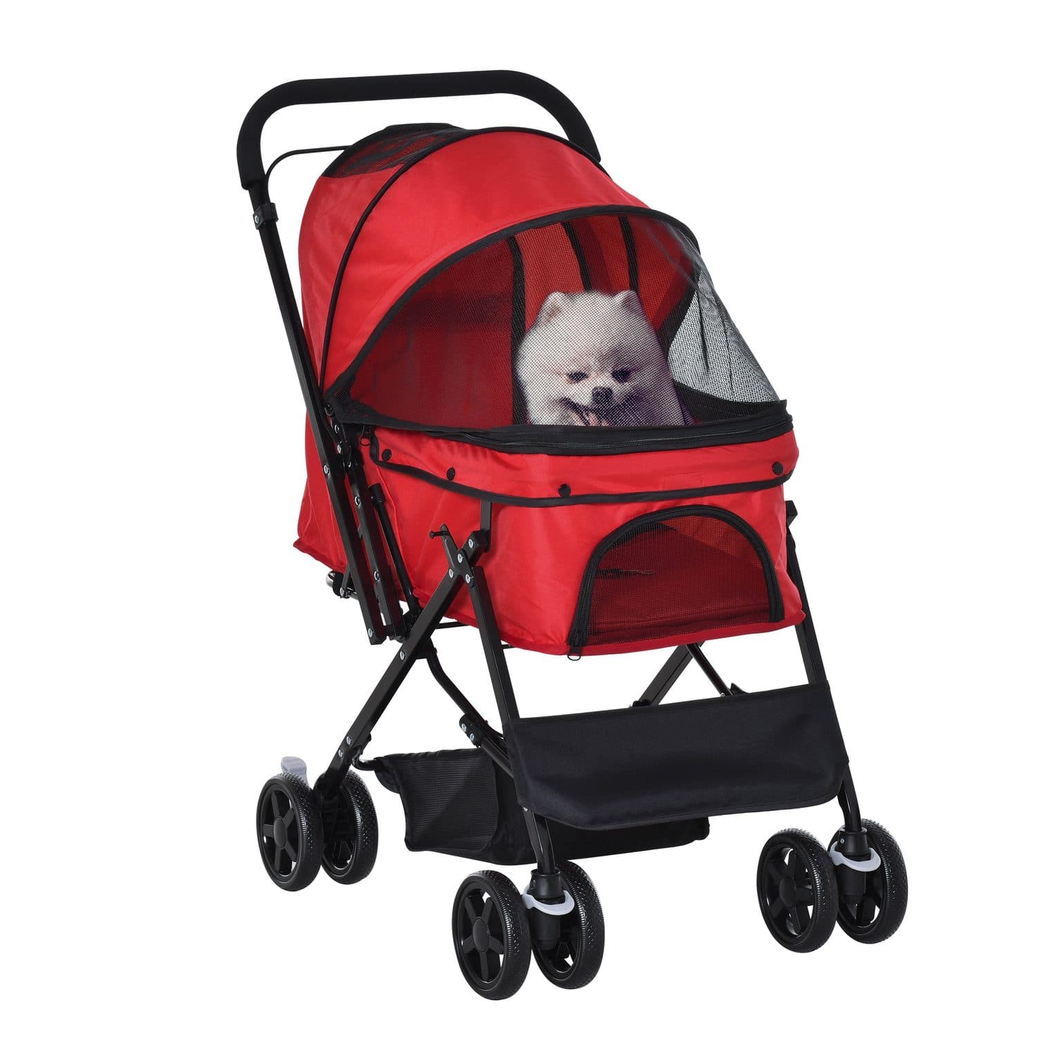 PawHut Foldable Pet Stroller with Reversible Handle and Brake