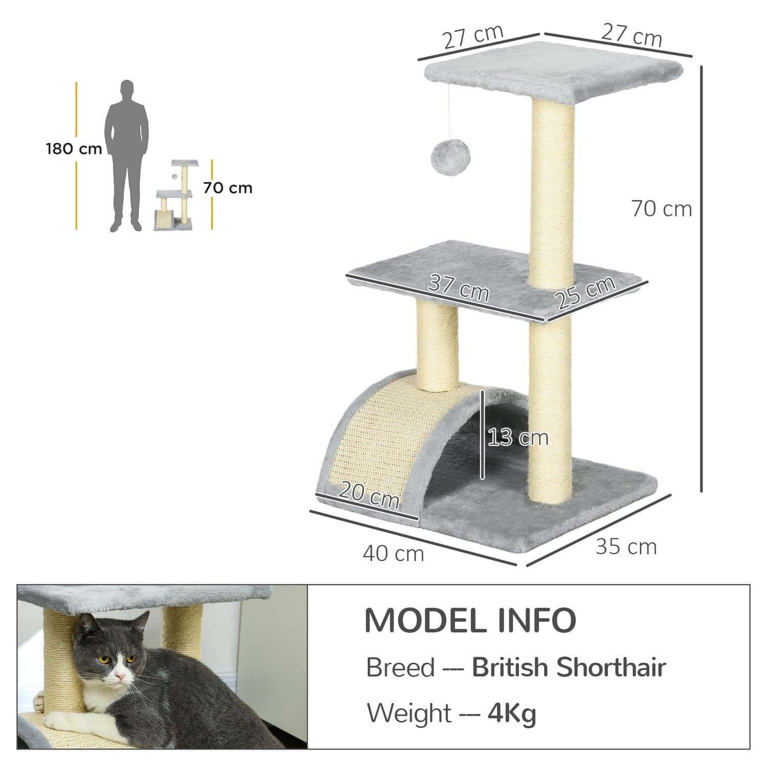 A Three-Level Cat Tree with Tunnel, Perches, and Sisal Post - image 2