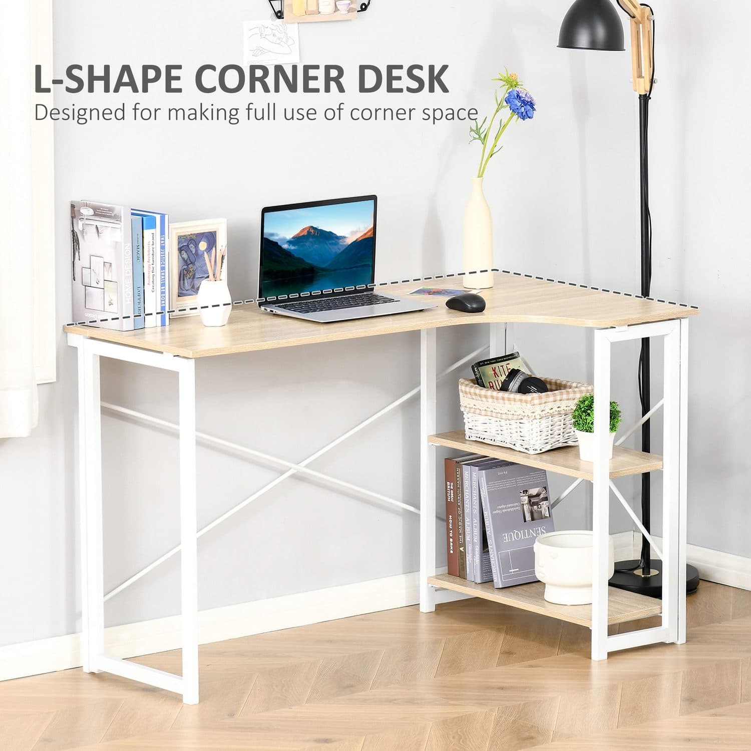 Space-Saving Folding L-Shaped Corner Desk with Storage - image 5