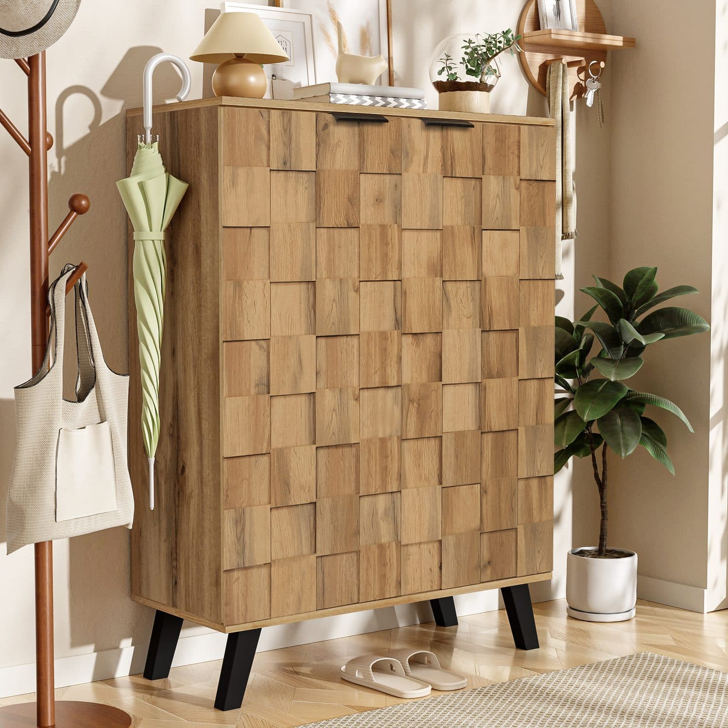 Modern Wood Grain Shoe Cabinet for Hallway Storage - image 3