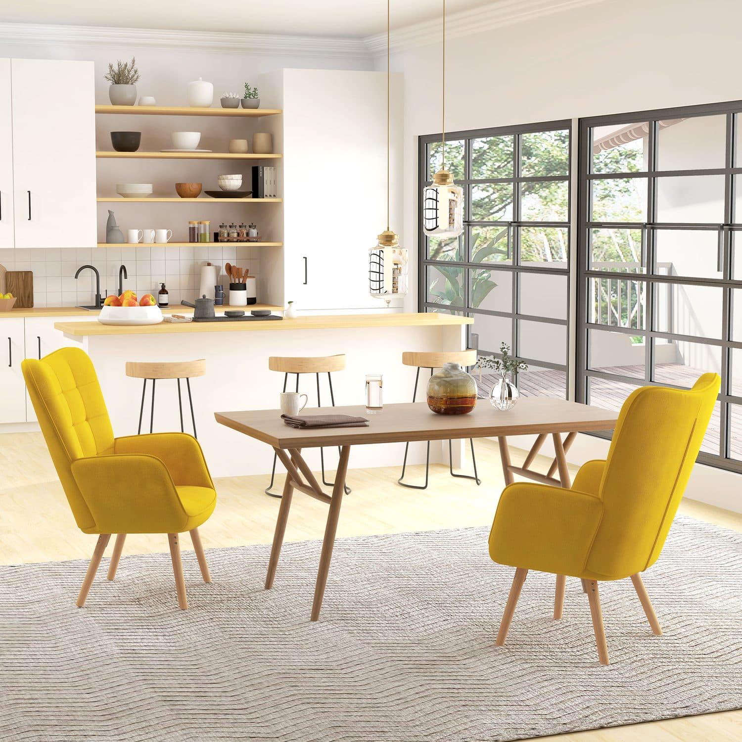 Yellow Velvet Wingback Chairs - image 2
