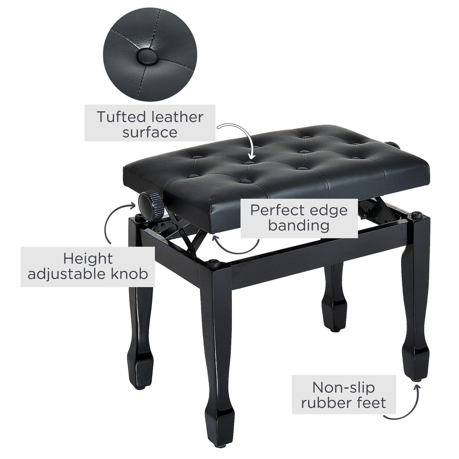 Height Adjustable Tufted Piano Stool & Dressing Bench - image 5