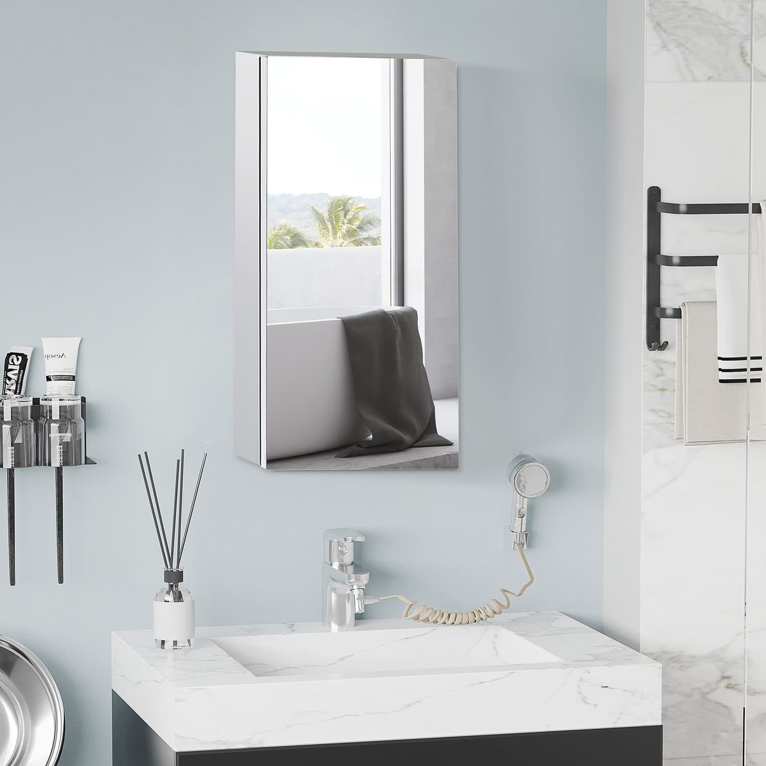 Space-Saving Frameless Stainless Steel Bathroom Cabinet - image 4