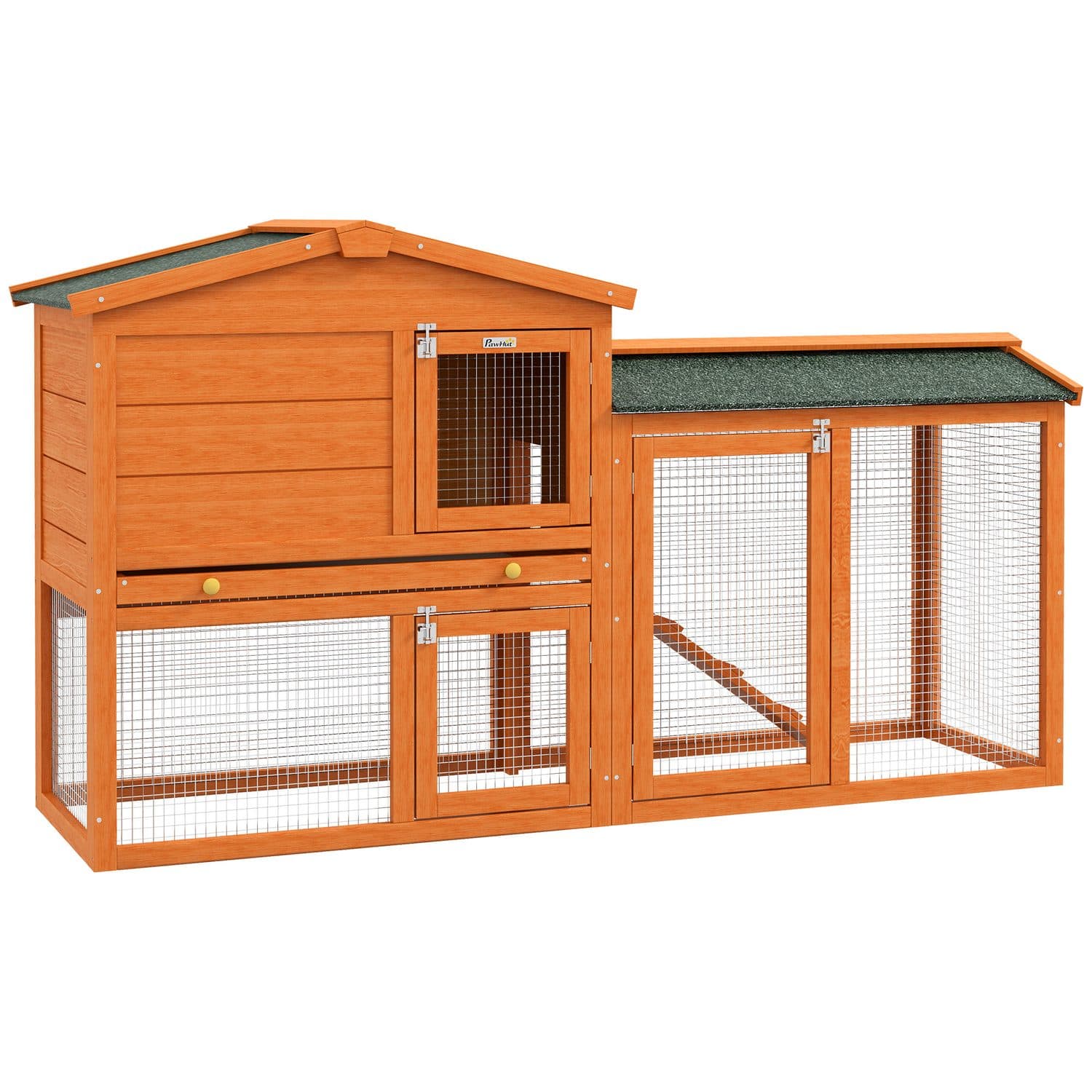 PawHut Two-Tier Rabbit Hutch with Run, Orange