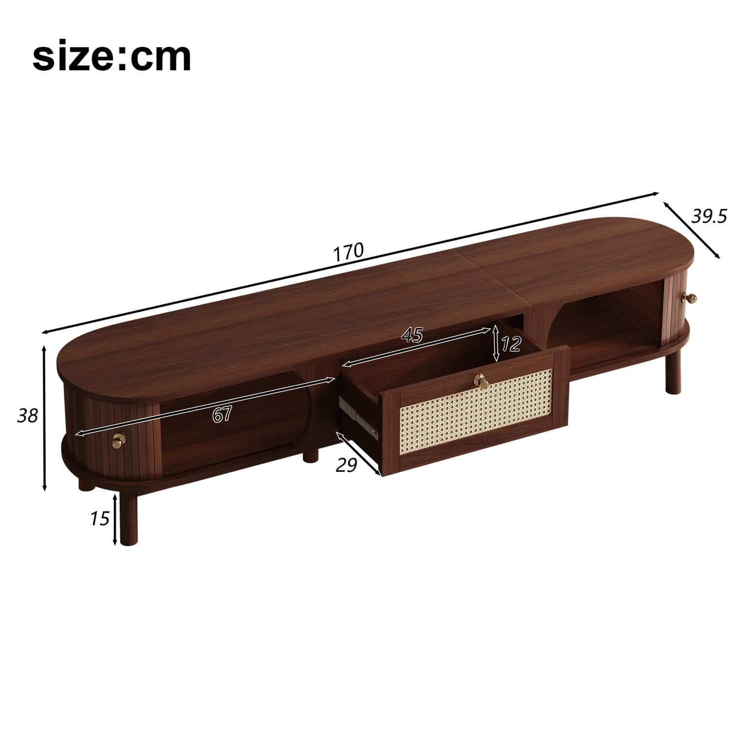 Walnut Rattan TV Unit - image 4