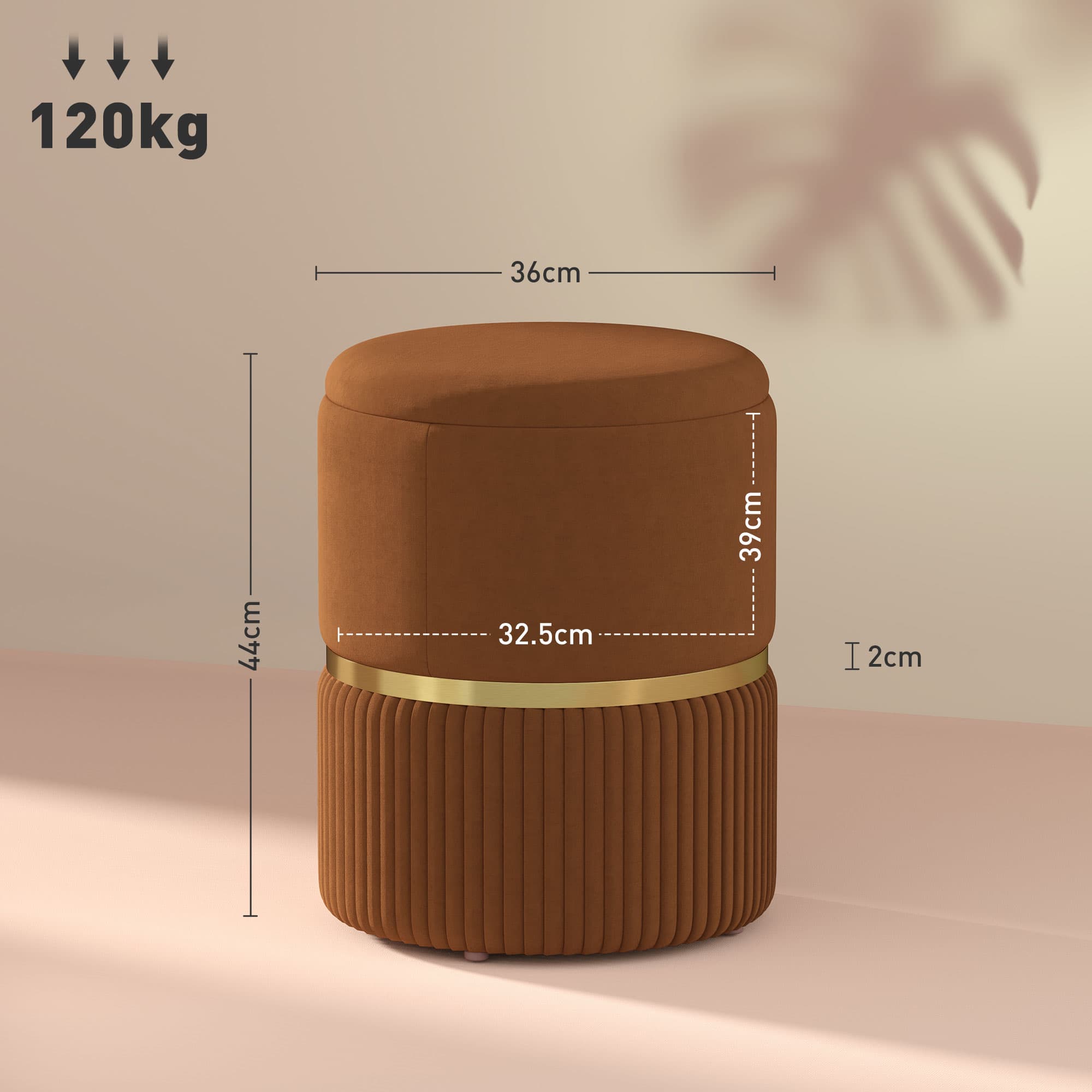 Round Brown Velvet Storage Ottoman with Lift-Off Lid - image 4