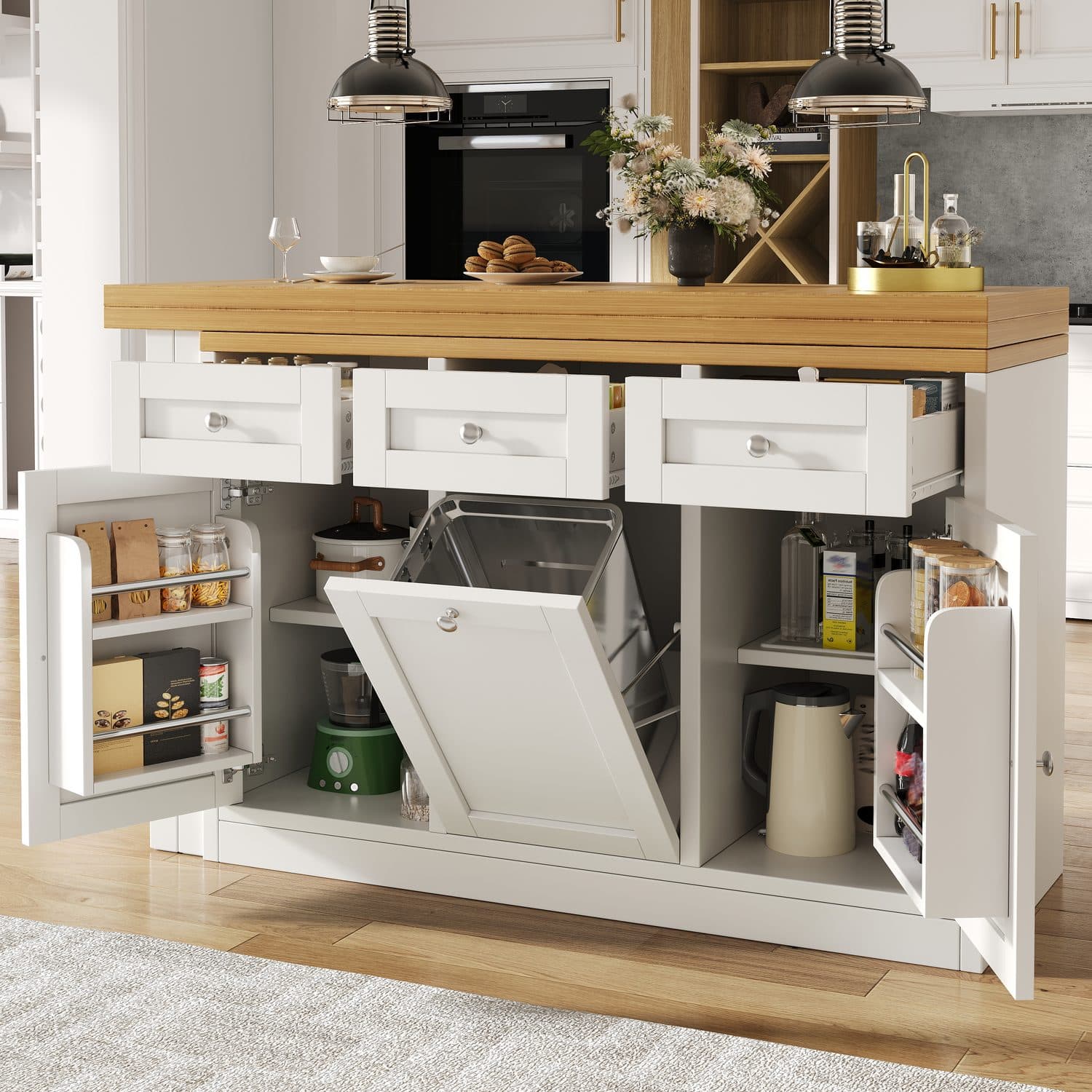 Space-Saving Extendable White Bar Table with Storage - image 5