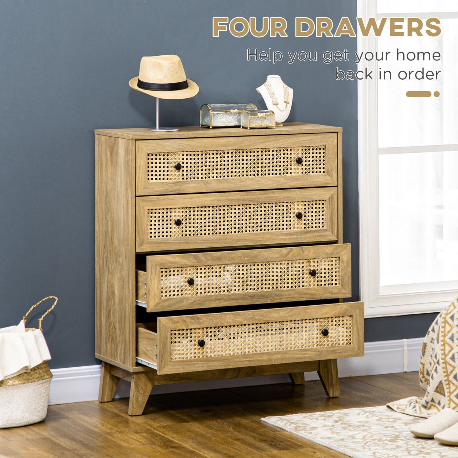Natural Rattan 4-Drawer Cabinet - image 4