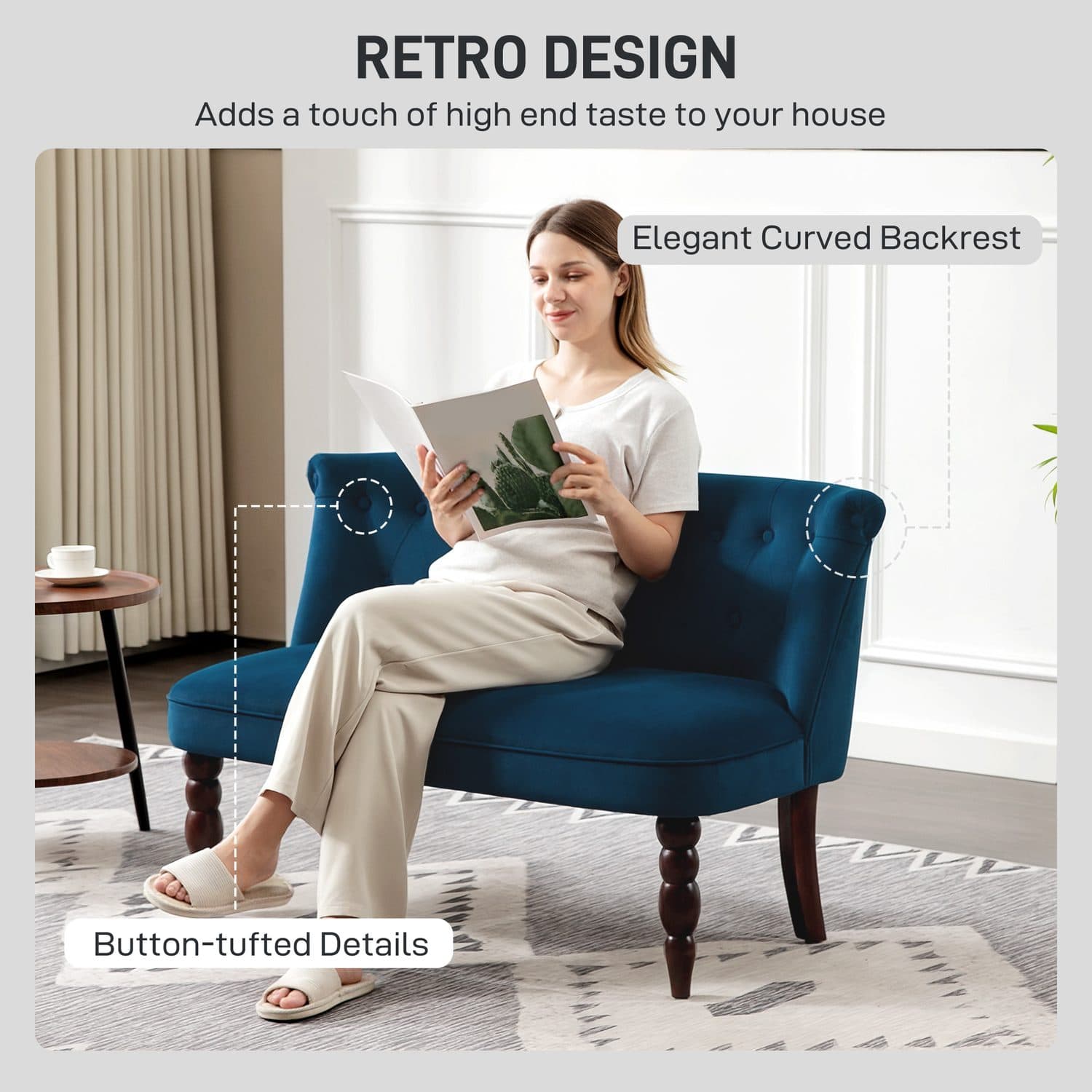 Plush Comfort: Dark Blue Velvet 2-Seater Wingback Sofa - image 3