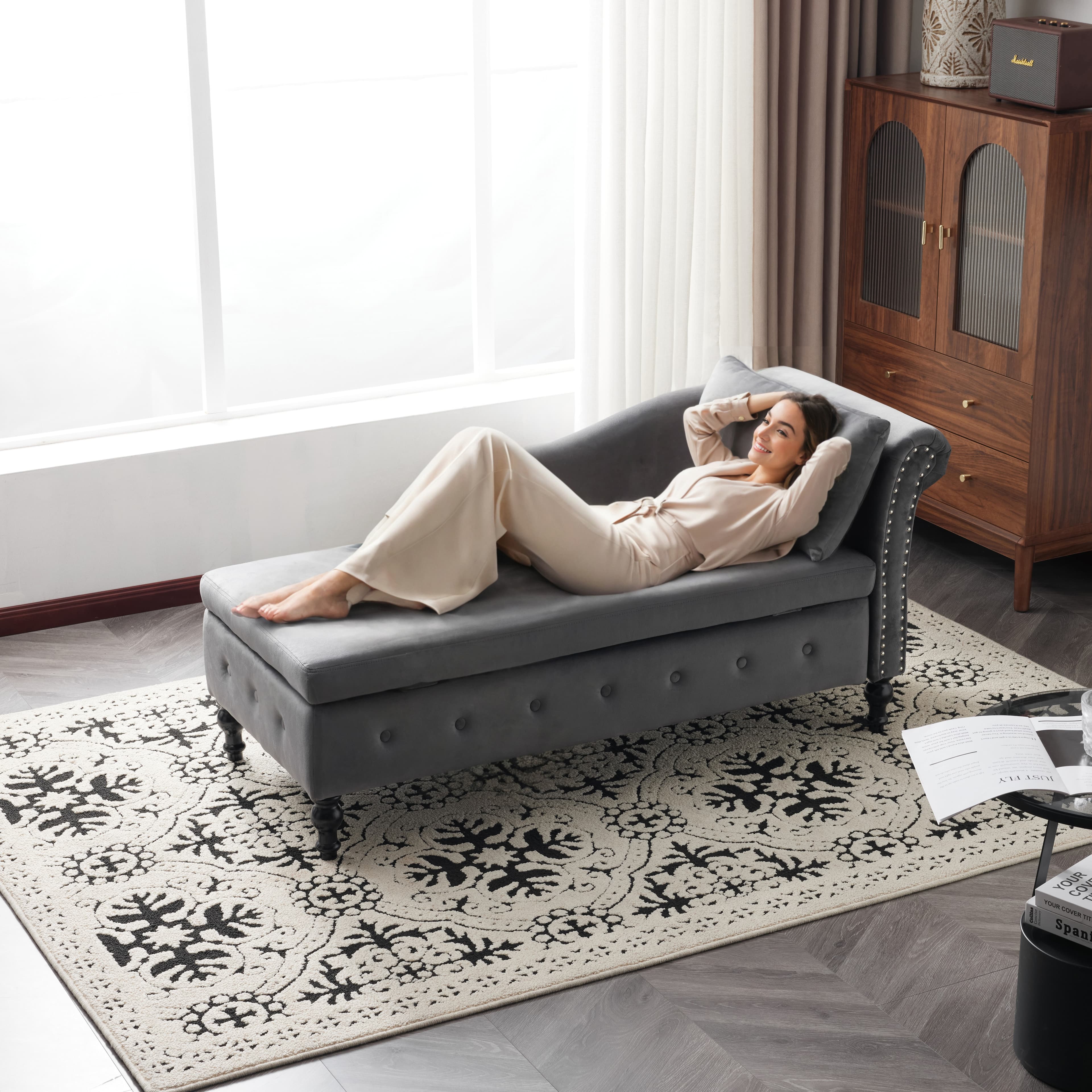 Velvet Chaise Lounge with Hidden Storage - image 2