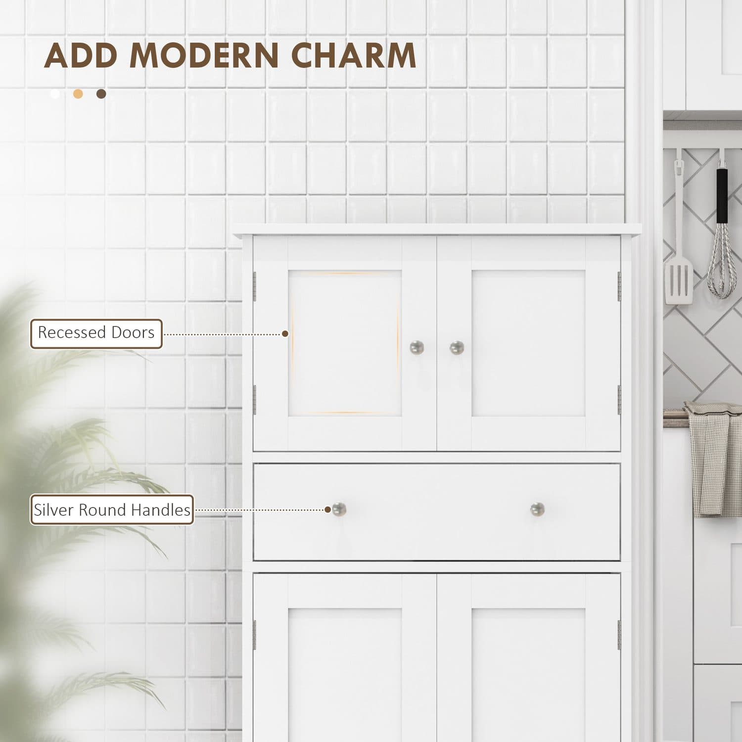 Freestanding White Larder Cupboard with Drawer and Storage - image 2