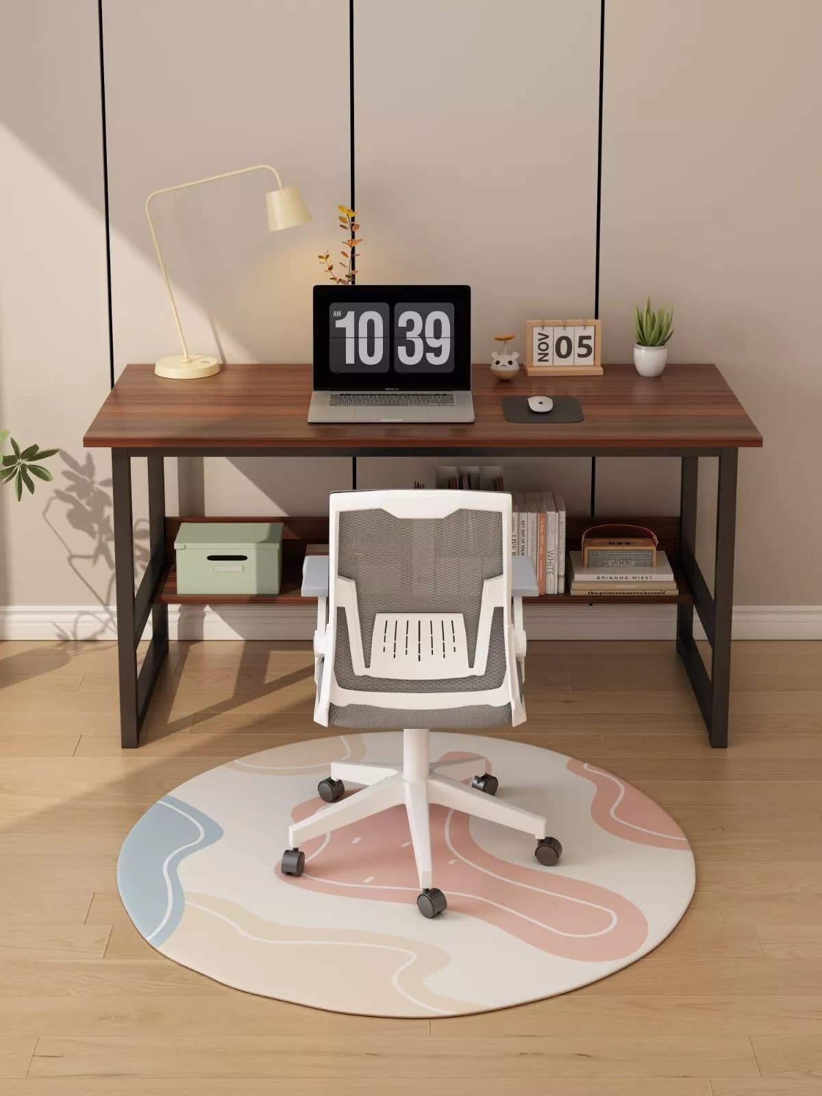 Compact 80 cm Office Desk with Shelf and Black Metal Frame - Default