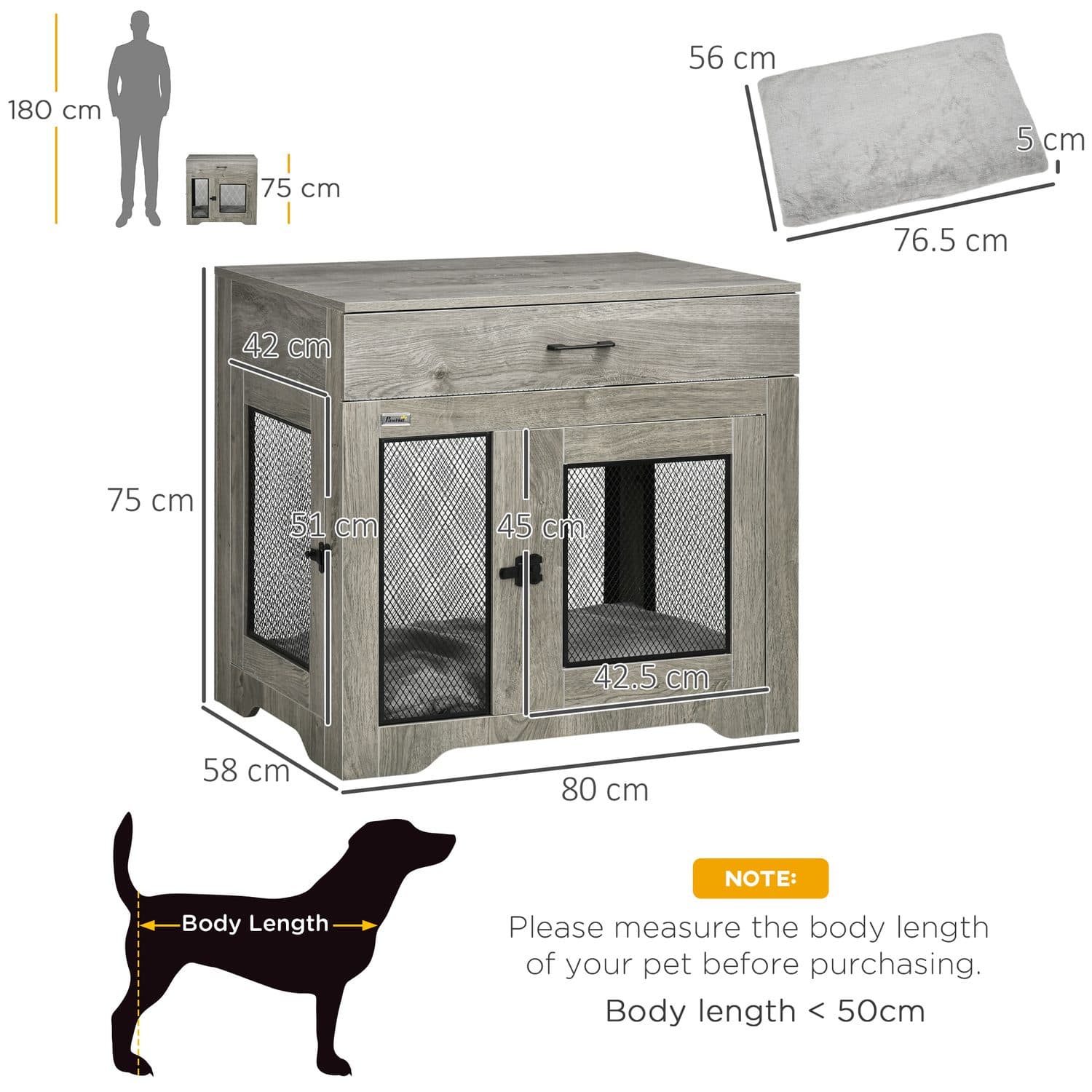 PawHut Dog Cage End Table with Cushion and Storage Drawer - image 2