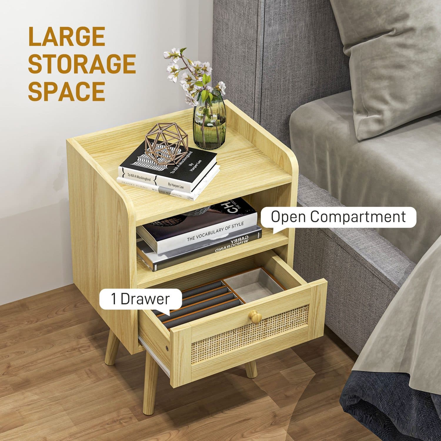 Natural Elegance: Set of 2 Rattan Bedside Tables - image 1