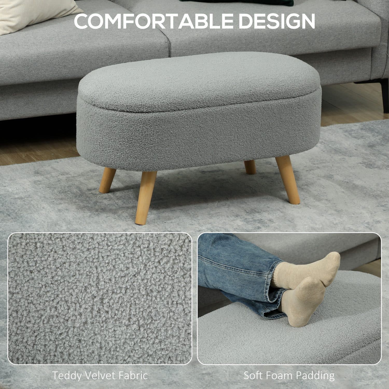 Grey Teddy Fleece Storage Ottoman - image 3