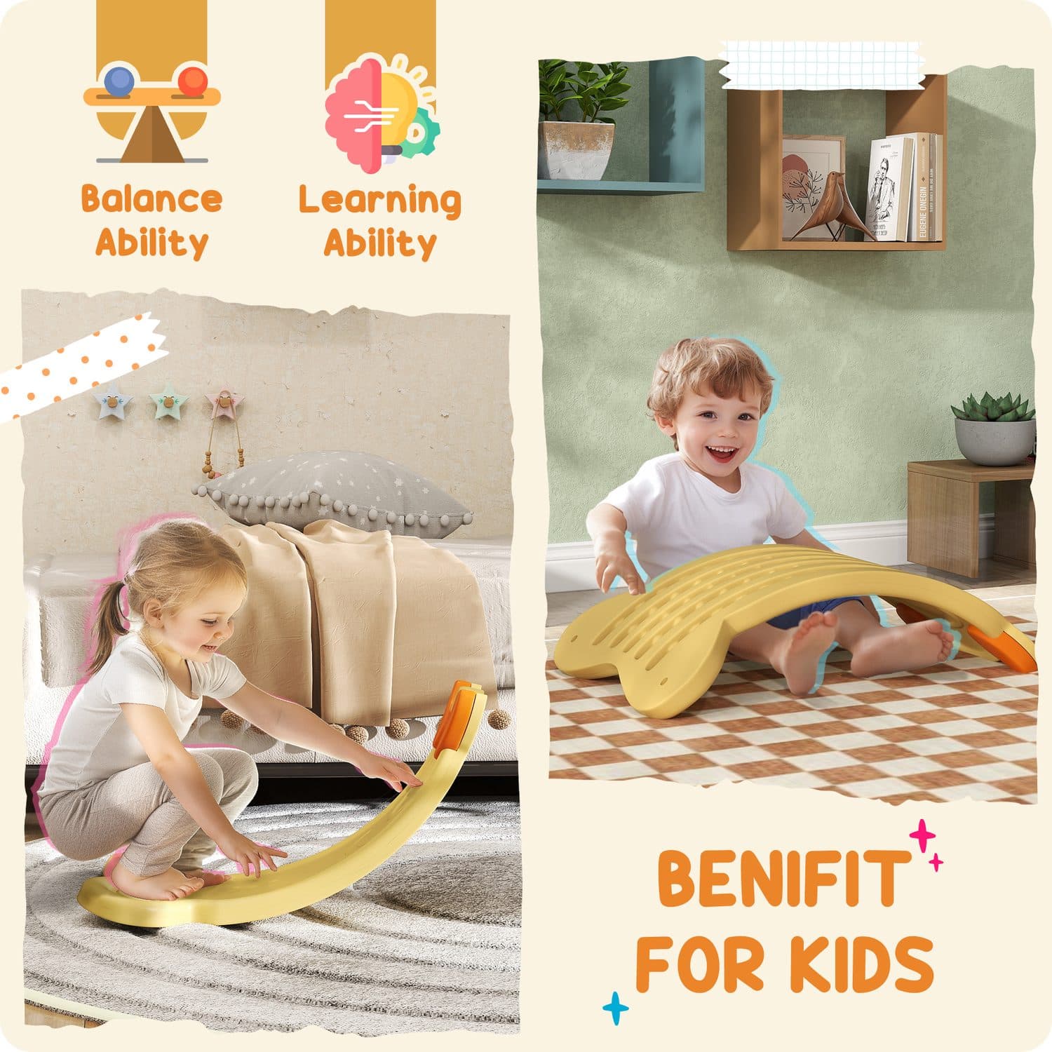Rocking Balance Board for Toddlers and Children, Yellow - image 5