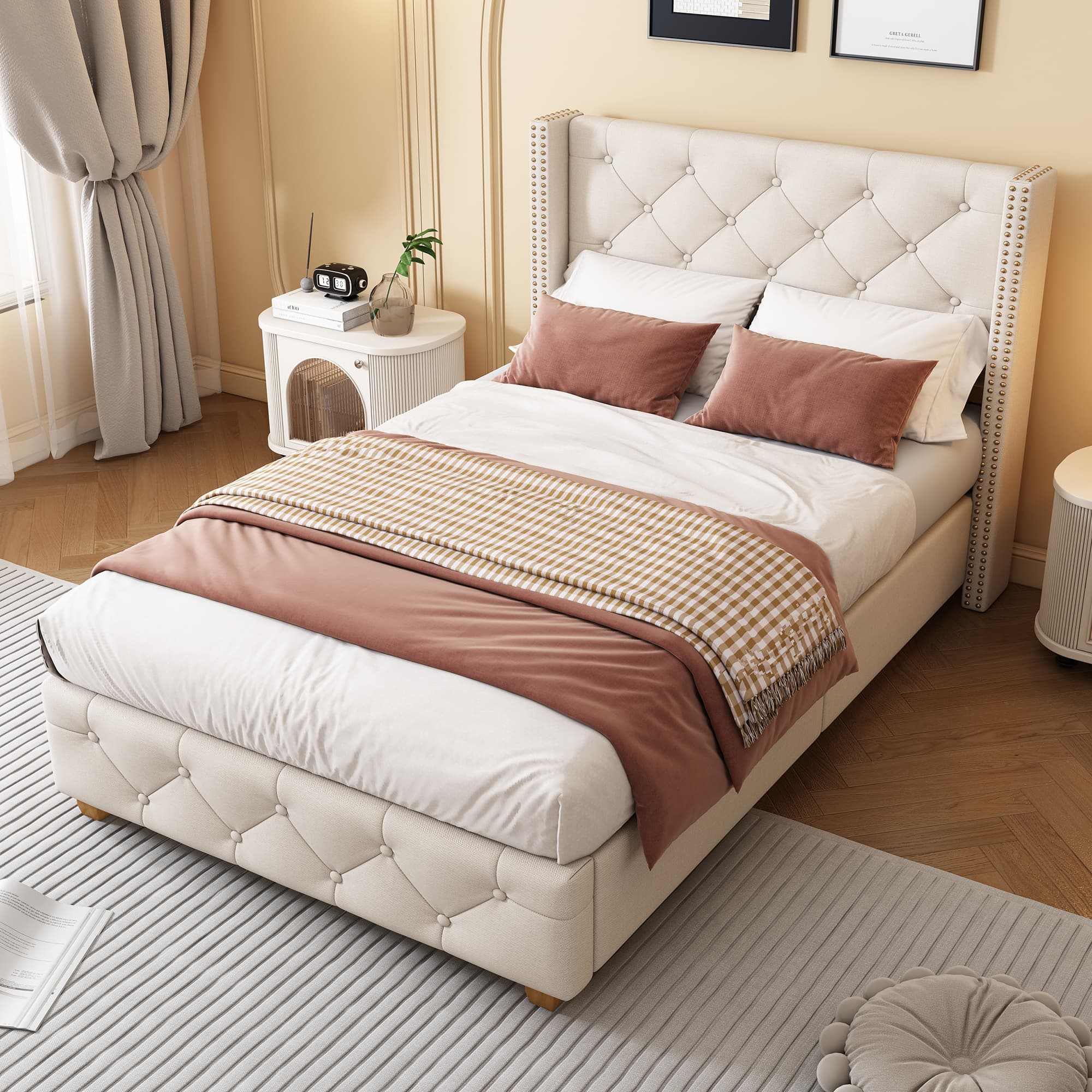 Upholstered Single Bed with Button & Rivet Headboard - image 2