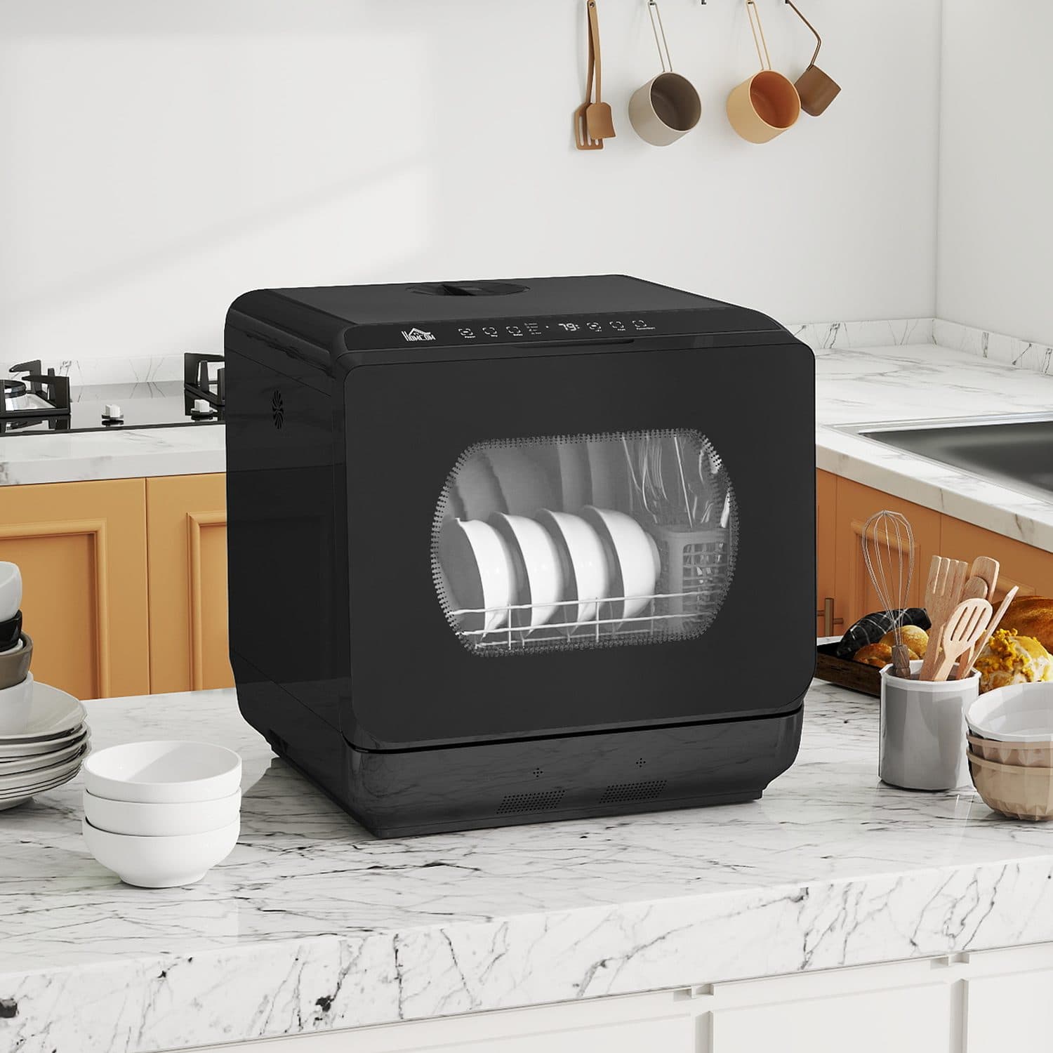 Compact Black Tabletop Dishwasher with 6L Tank - image 3