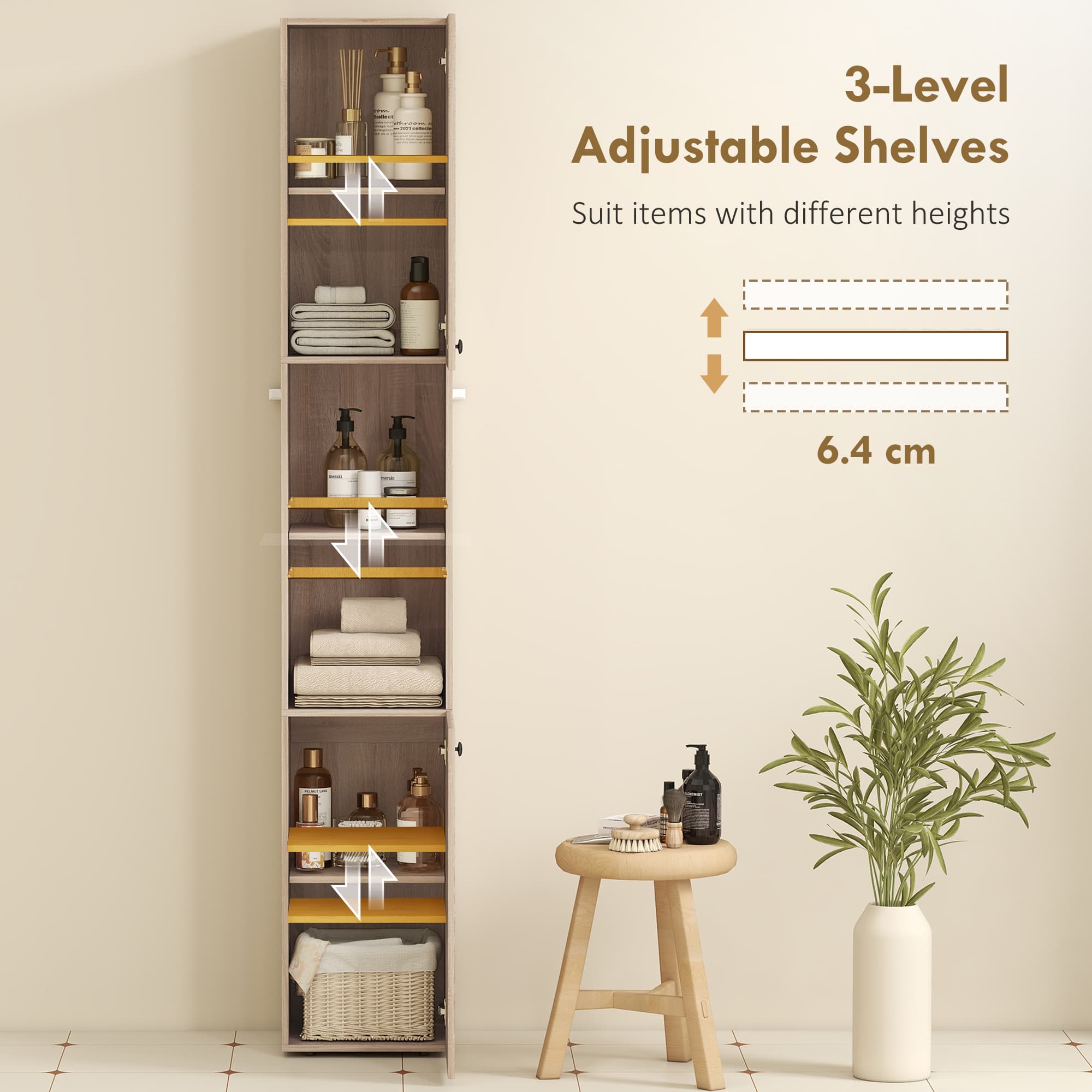 Slim Tall Bathroom Cabinet with Cupboards and Open Shelves - image 3