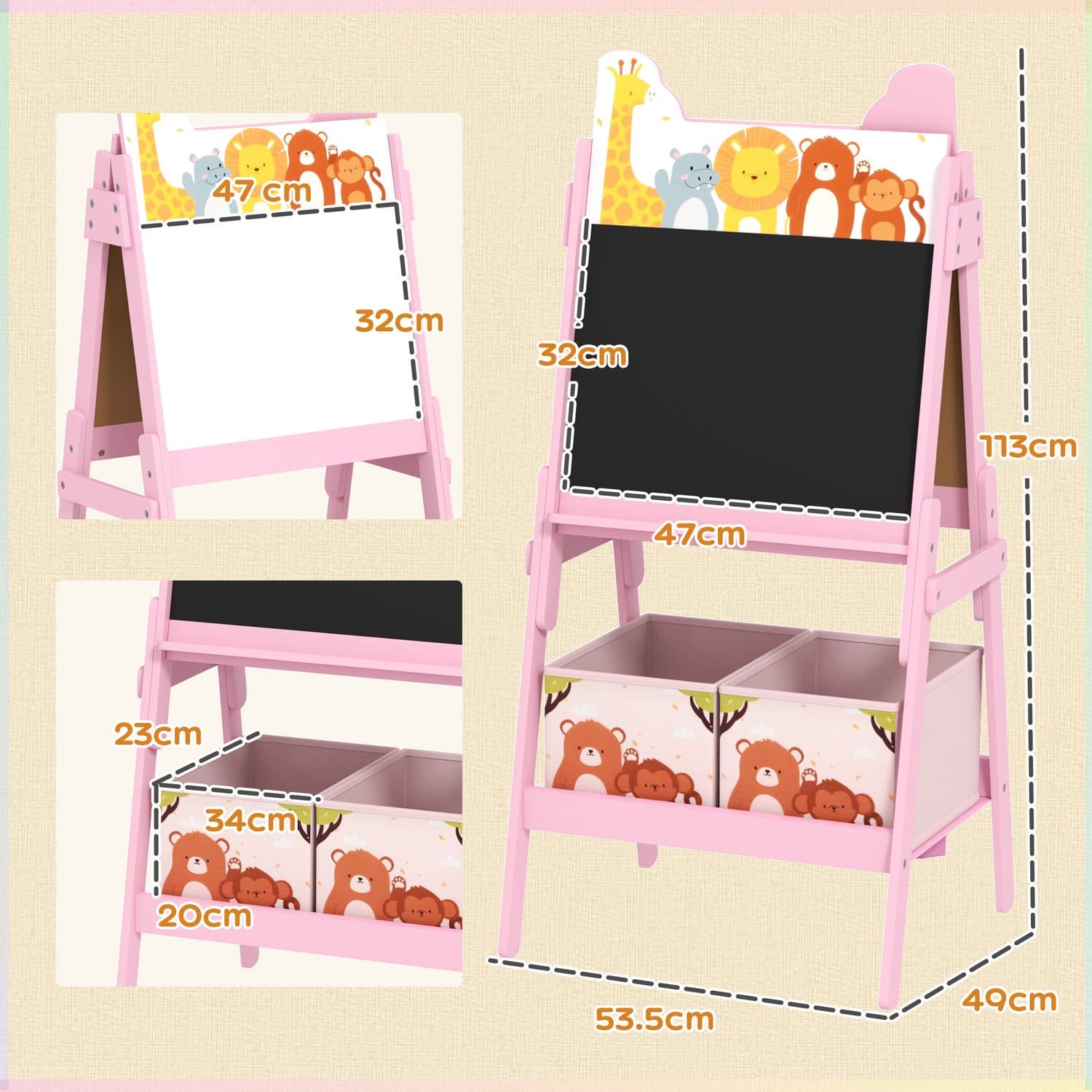 Pink 2-in-1 kids easel for drawing and chalk play - image 1