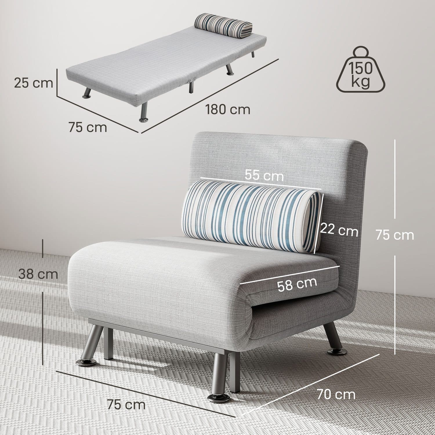 Light Grey Single Sofa Bed - image 3