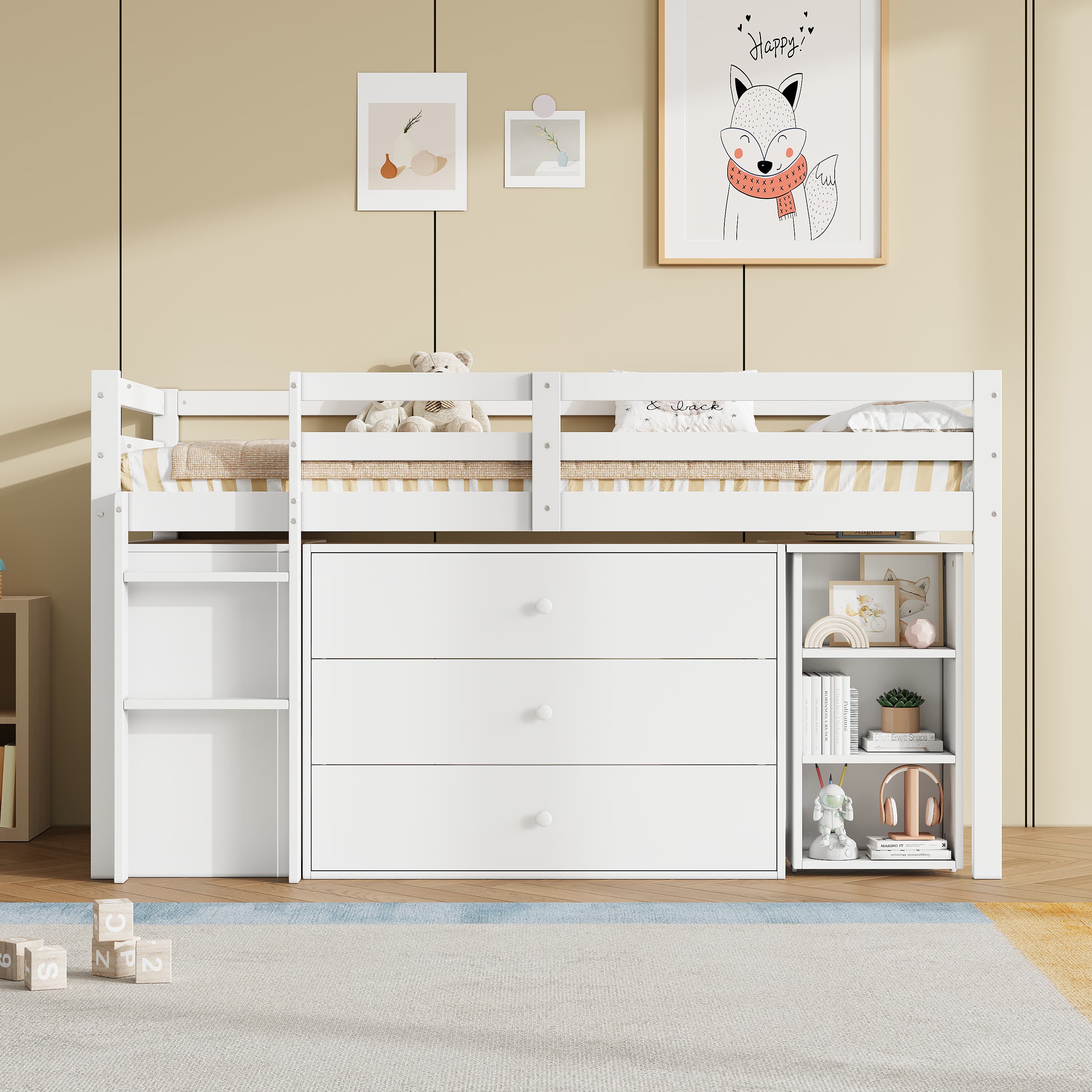 Modern Mid Sleeper Cabin Bed with Desk, Wardrobe & Shelves - image 5
