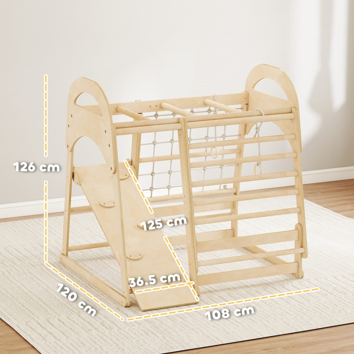 Indoor Kids Climbing Frame With Slide, Net and Monkey Bars - image 3