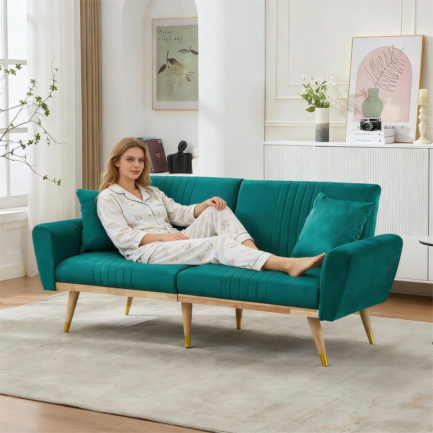 Green Fleece Sofa Bed - image 2