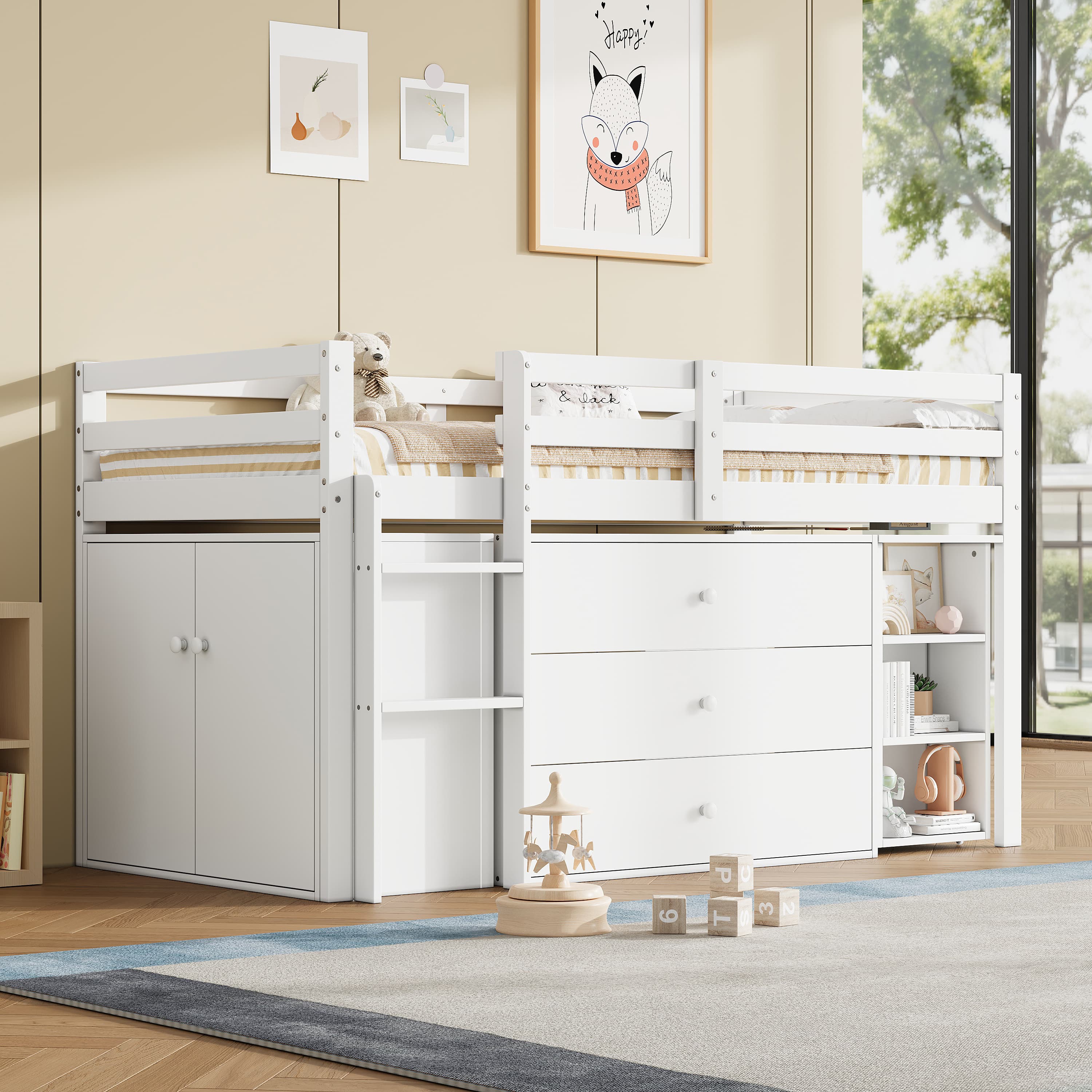 Modern Mid Sleeper Cabin Bed with Desk, Wardrobe & Shelves - image 1
