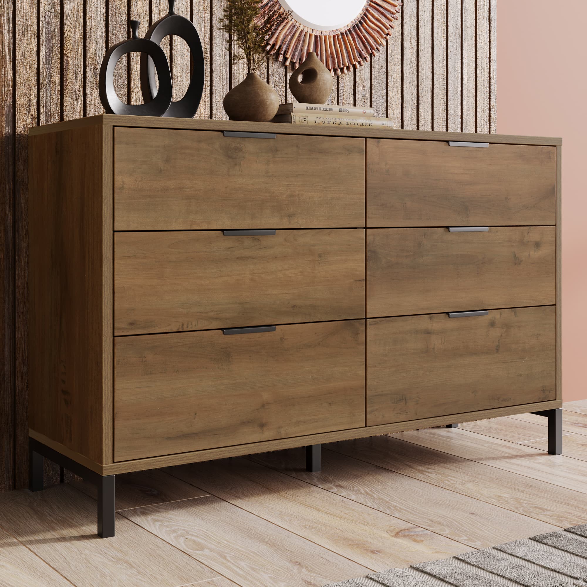 Dark Oak 6-Drawer Sideboard