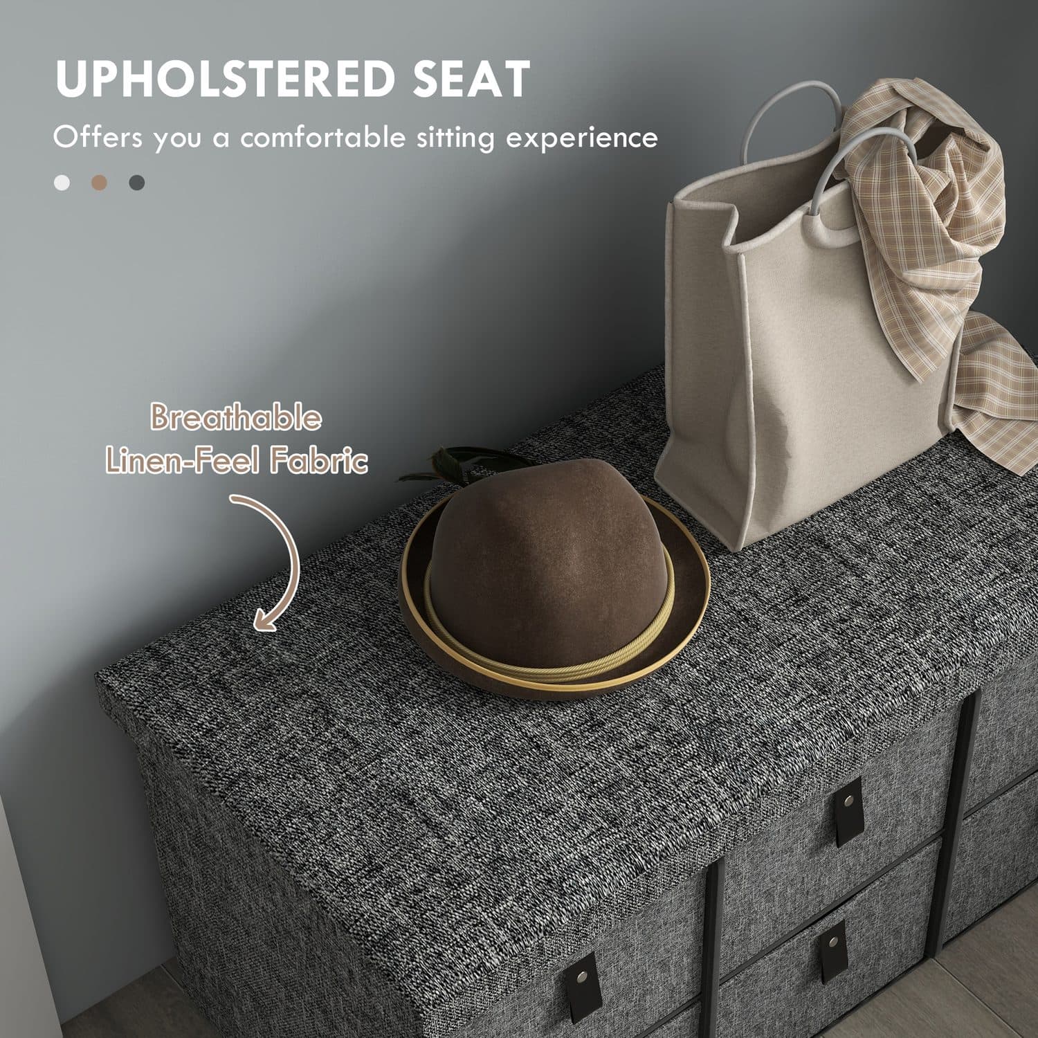 Dark Grey Shoe Storage Bench with Six Drawers - image 2