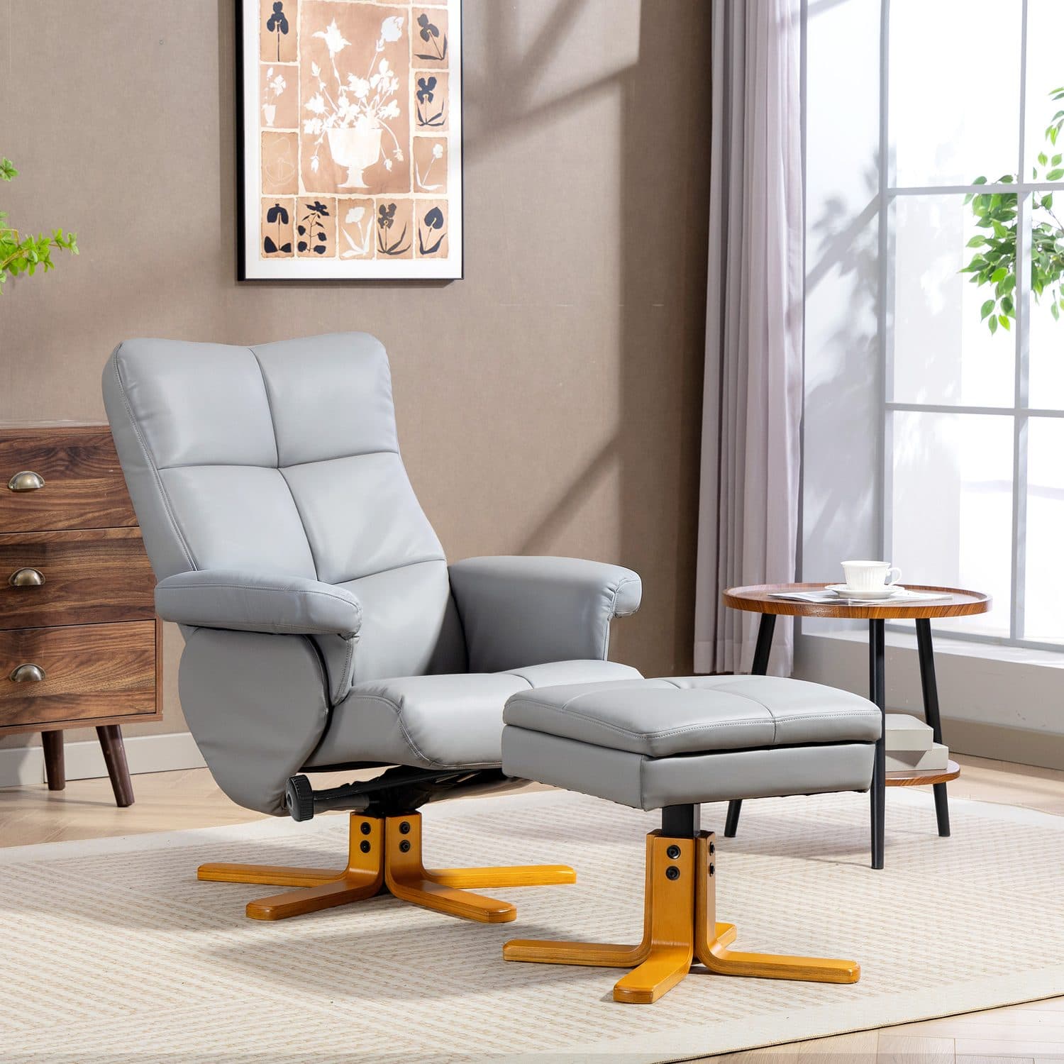 Light Grey Swivel Recliner & Footstool - image 2