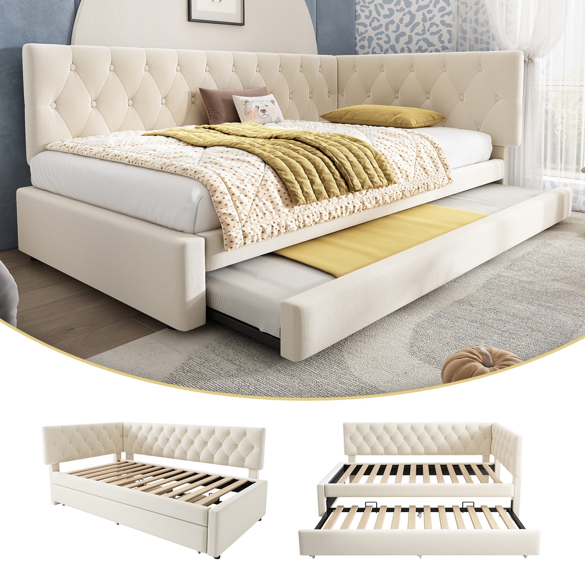 Chic Velvet Daybed with Pull-Out Guest Bed | 90x190cm