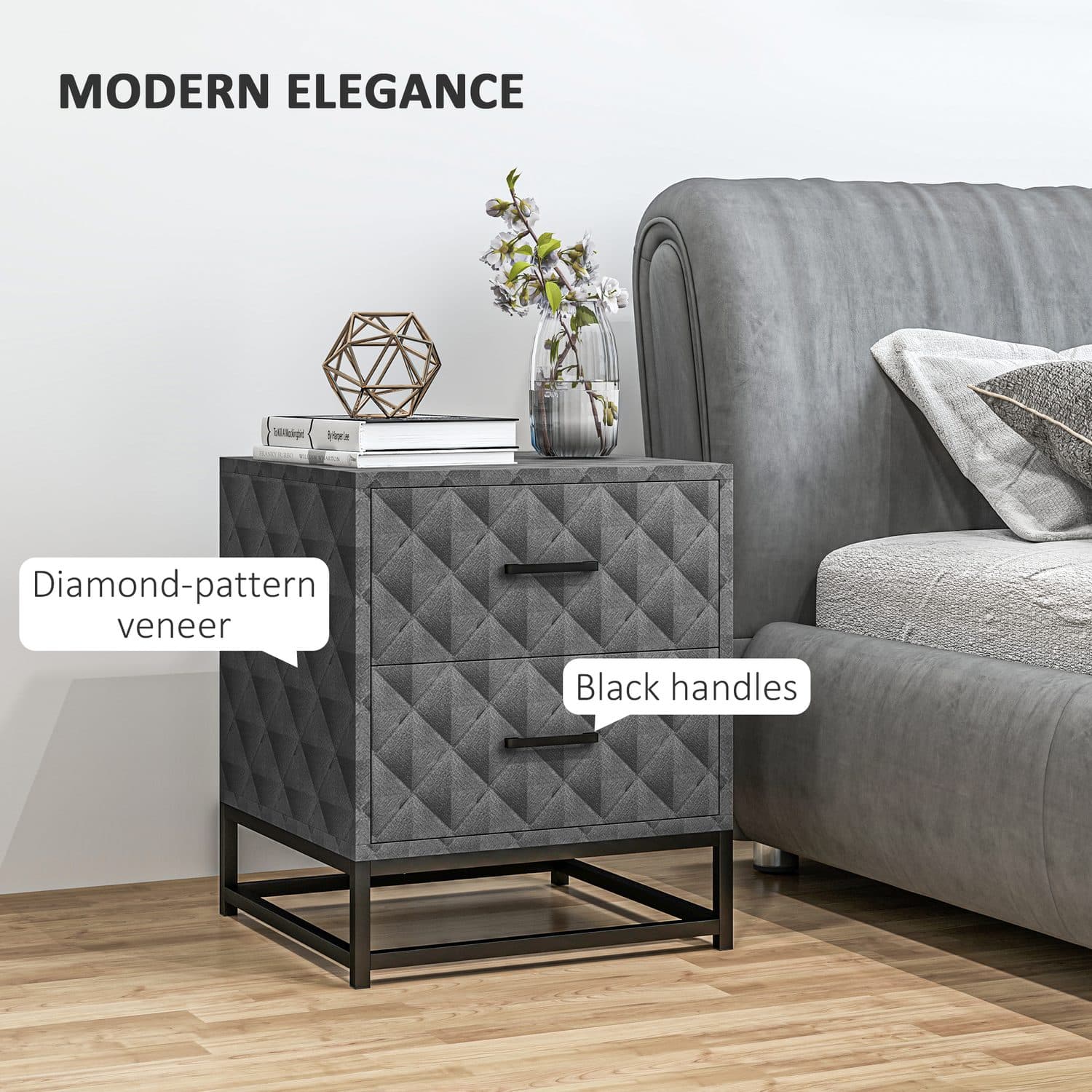 Modern Grey 2-Drawer Bedside Tables - image 3