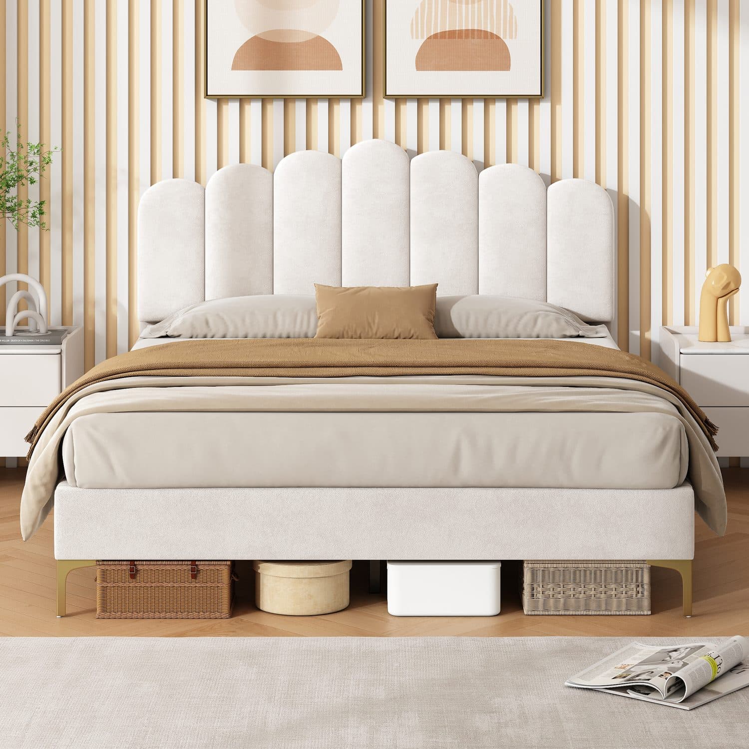 Scalloped Velvet Double Bed - image 1