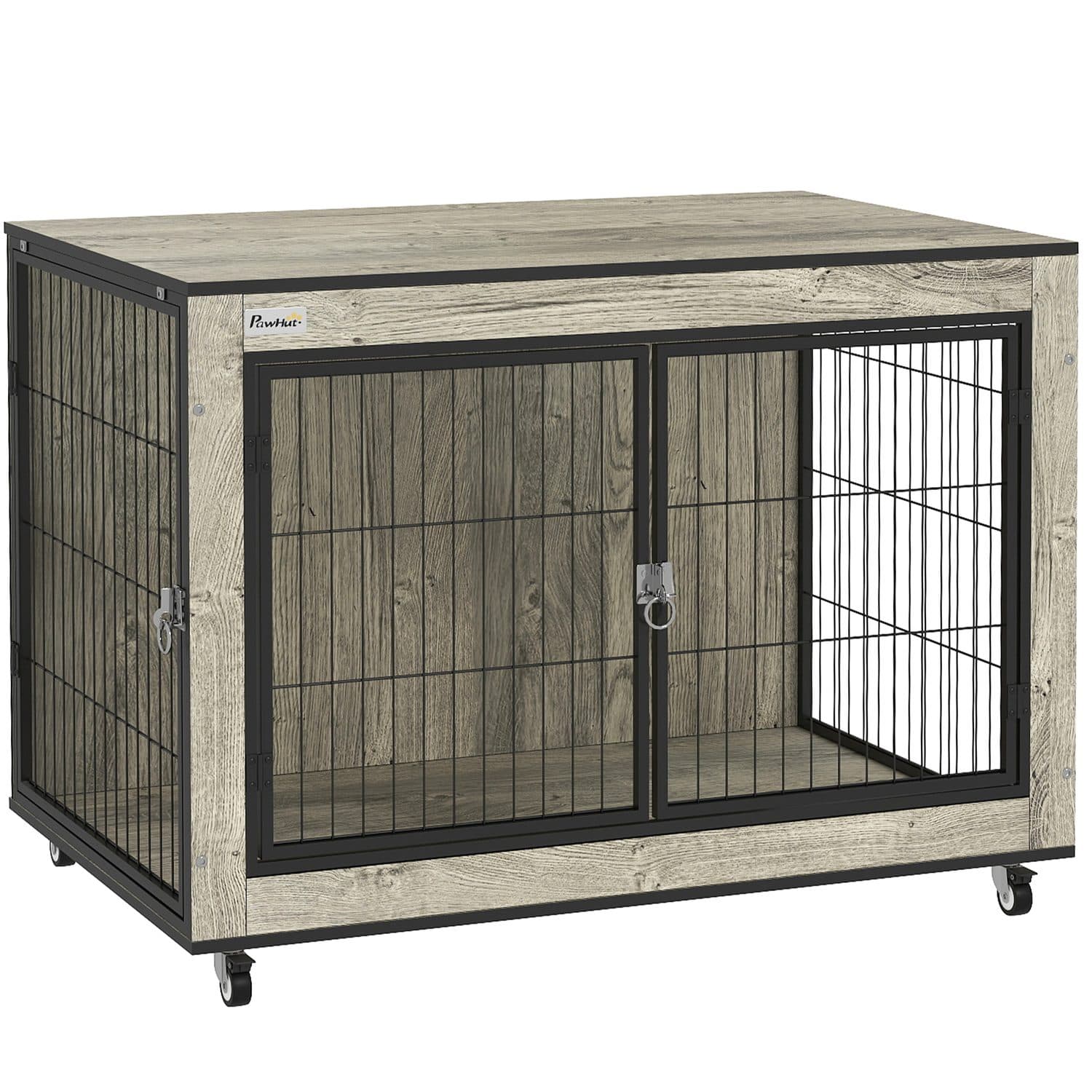 PawHut Rolling Dog Crate Furniture, Grey