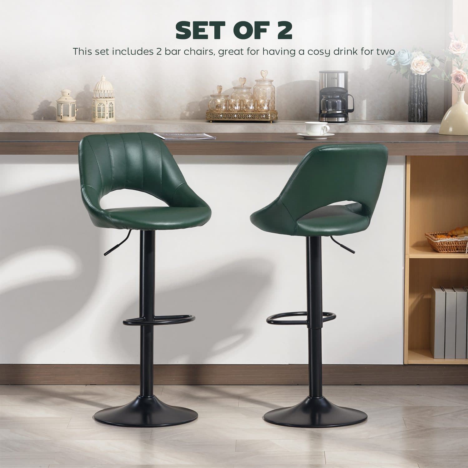 Dark Green Faux Leather Bar Stools - image 3
