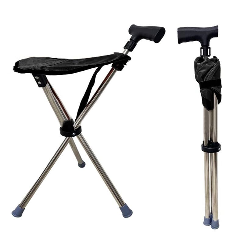 Walking Stick Seat That Opens Into a Tripod Stool