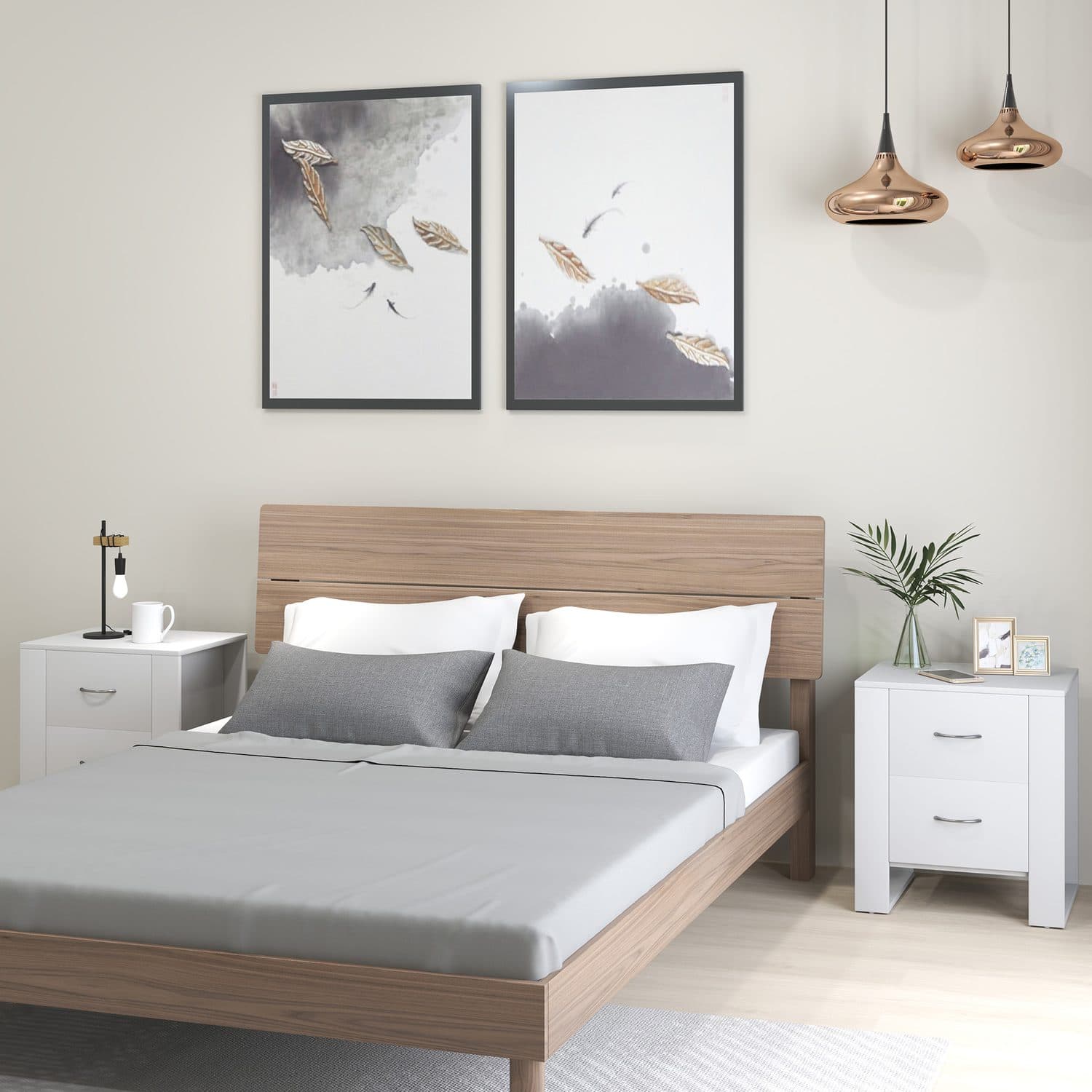 Modern White Bedside Table Set - image 3