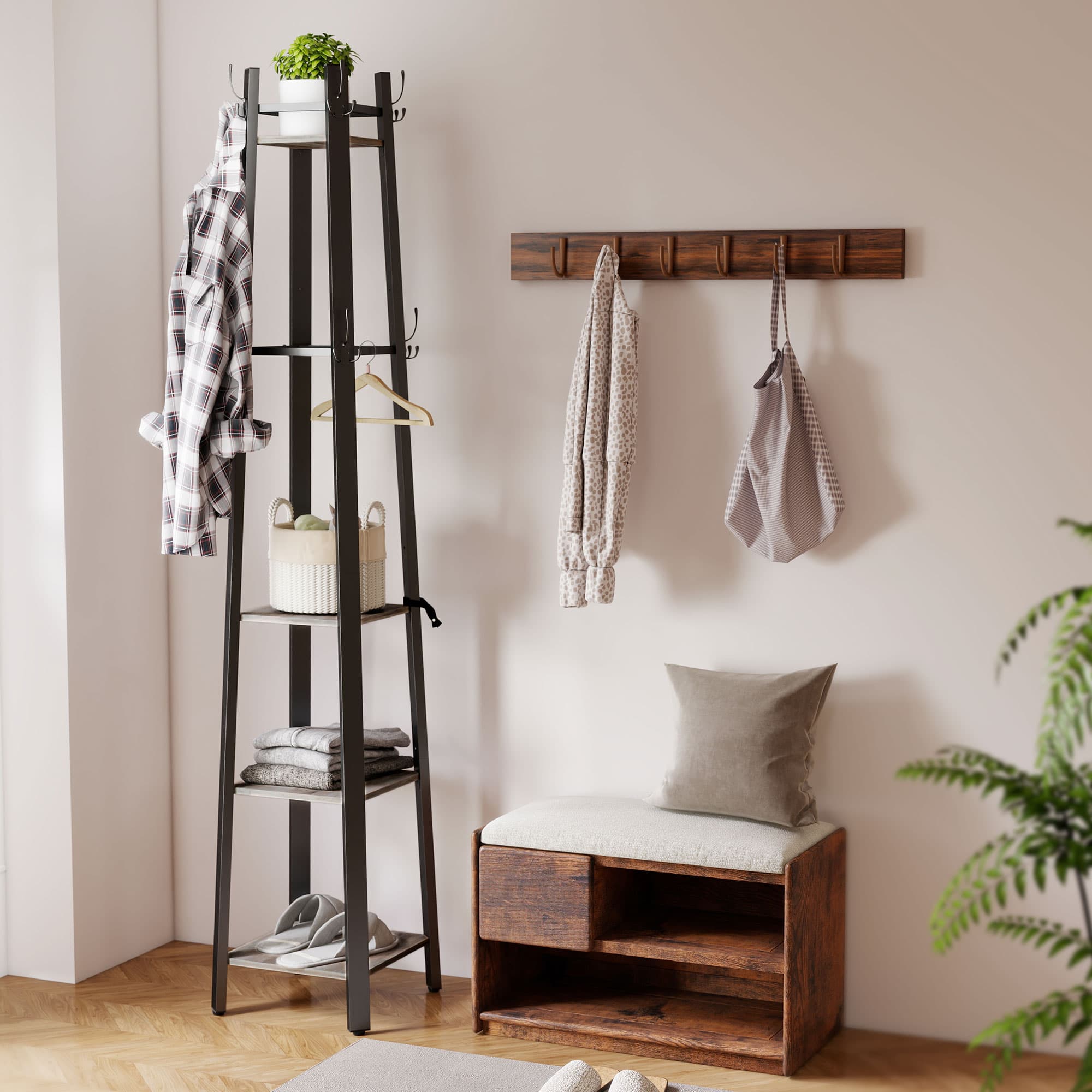 Four-Shelf Industrial Coat Stand with Triple Hooks - image 4