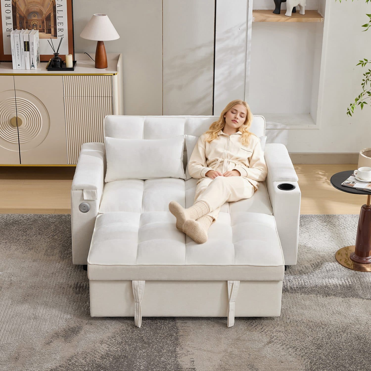 Beige 2-Seater Sofa Bed - image 3