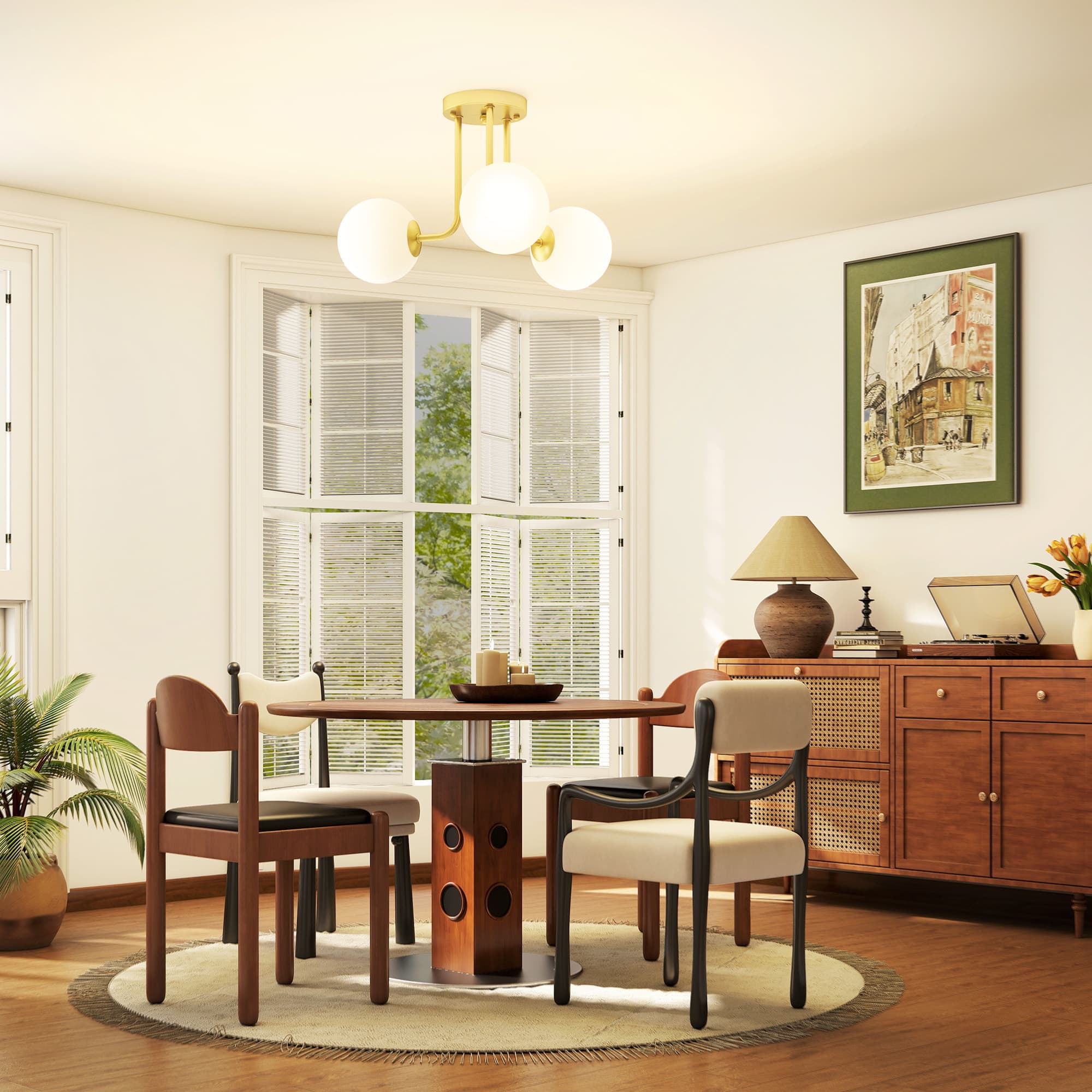 Three Globe Ceiling Light with Brushed Gold Arms - image 2