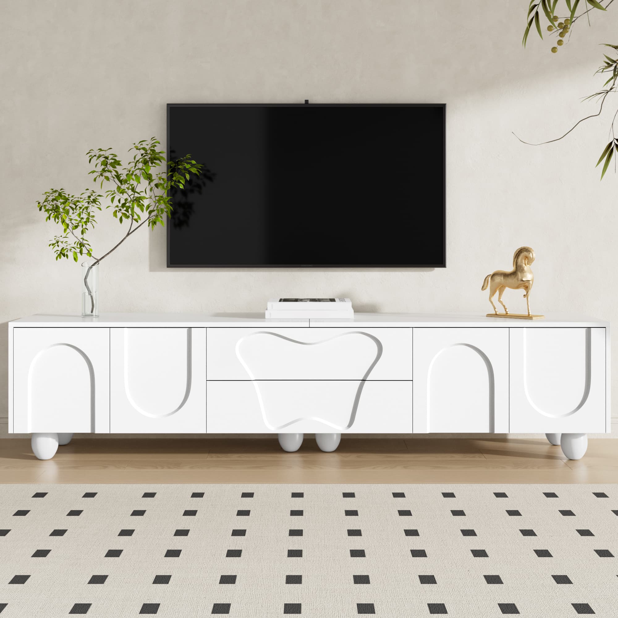 180cm White and Wood TV Stand with Storage - image 4
