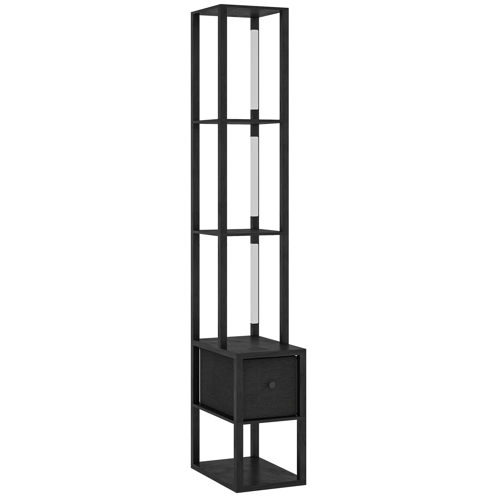 Modern Black LED Floor Lamp with Integrated Storage Shelves