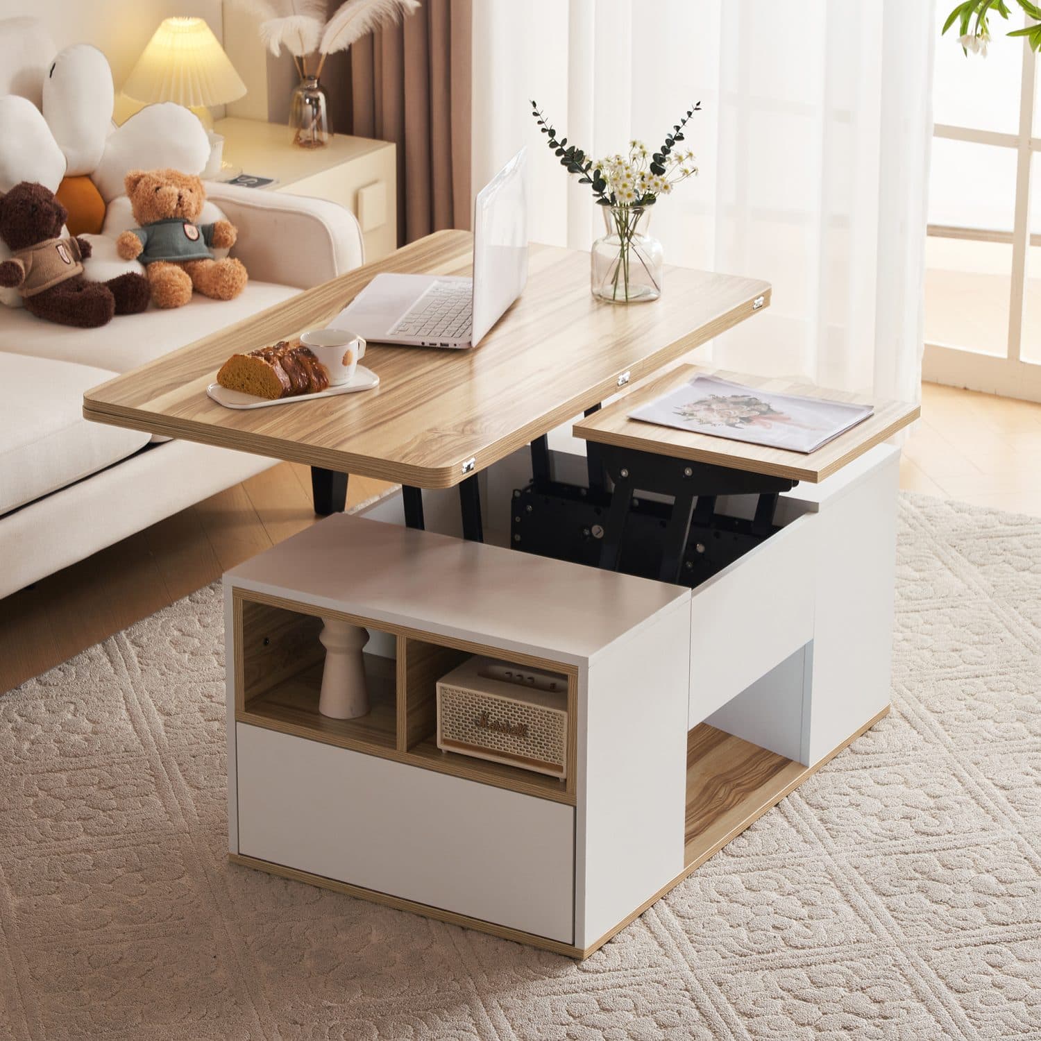 White & Oak Lift-Top Coffee Table - image 1