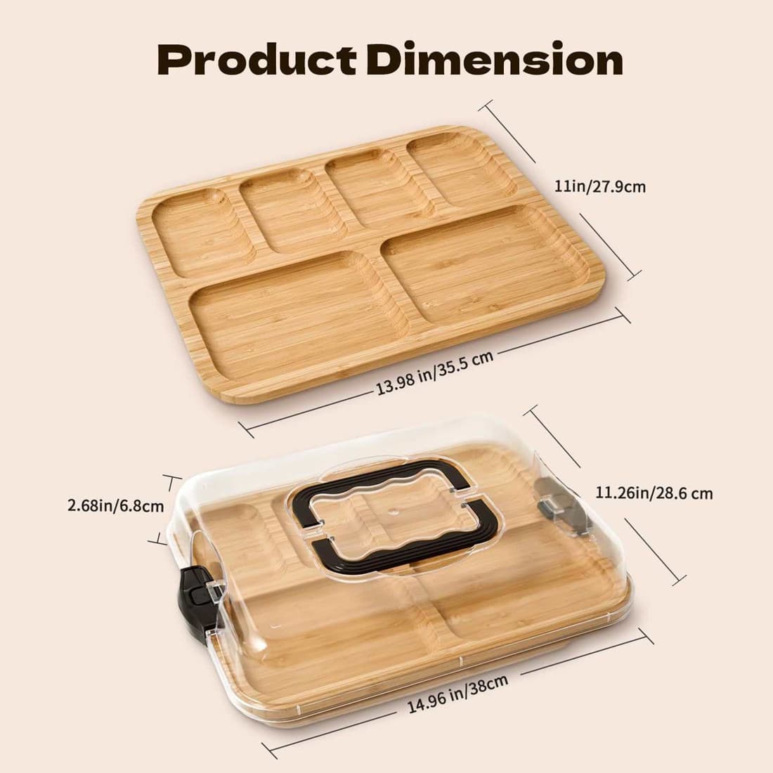 Bamboo Food Tray with Lockable Clear Acrylic Cover - Default