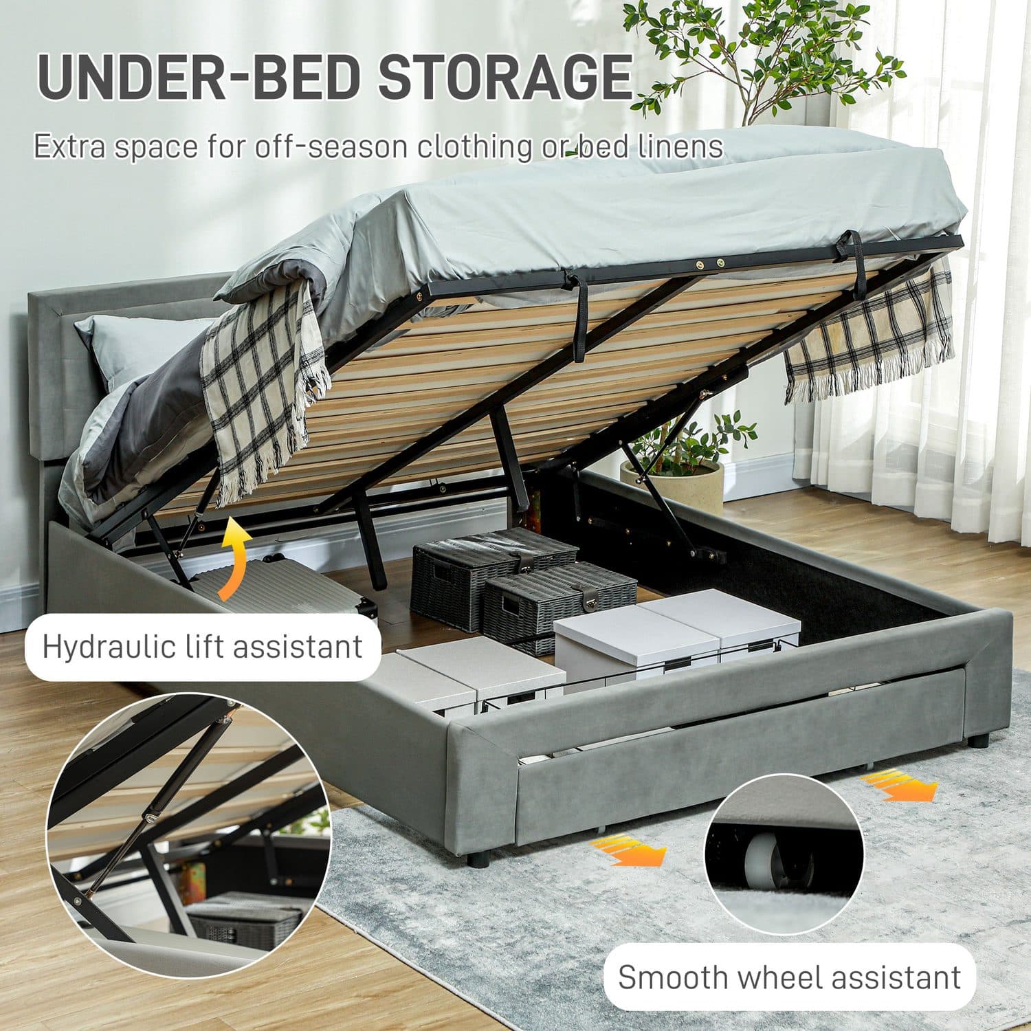Grey Velvet Double Ottoman Bed with Front Storage Drawer - image 5