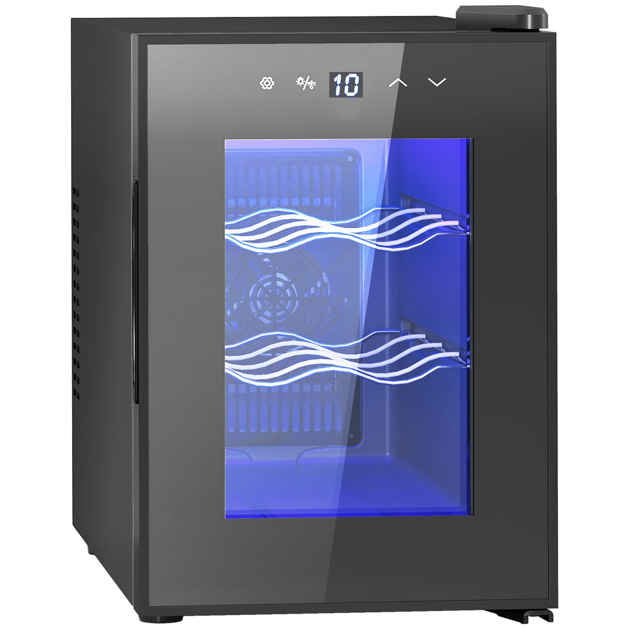 Compact Six-Bottle Wine Fridge with Touch Control and LED Interior - Black
