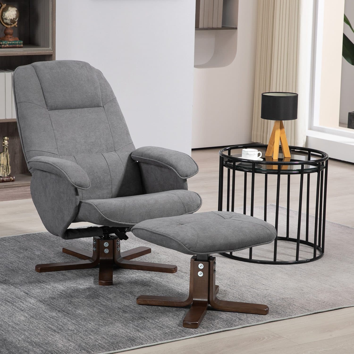 Grey Swivel Recliner & Footstool - image 2