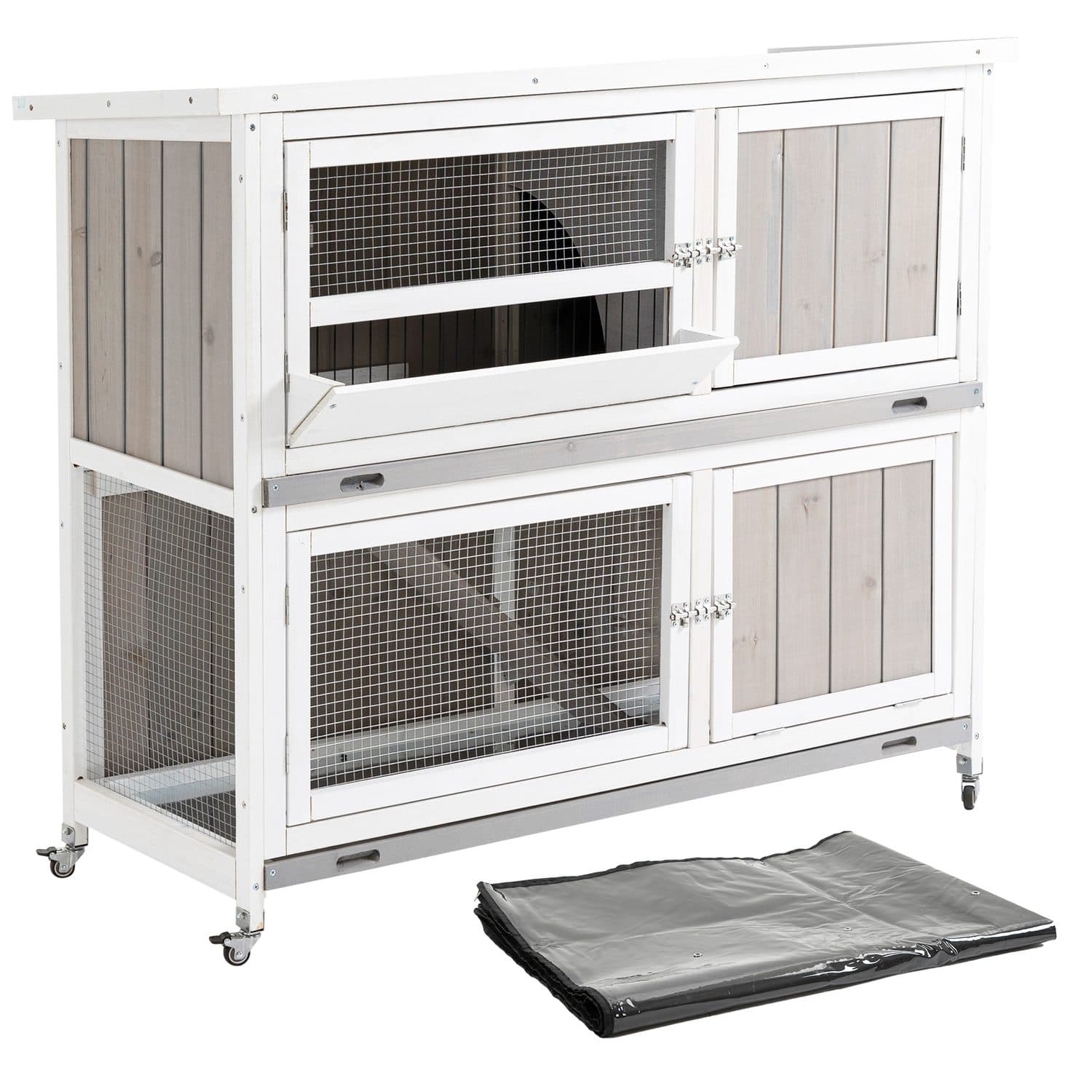 Two-Tier Wooden Pet Hutch - White